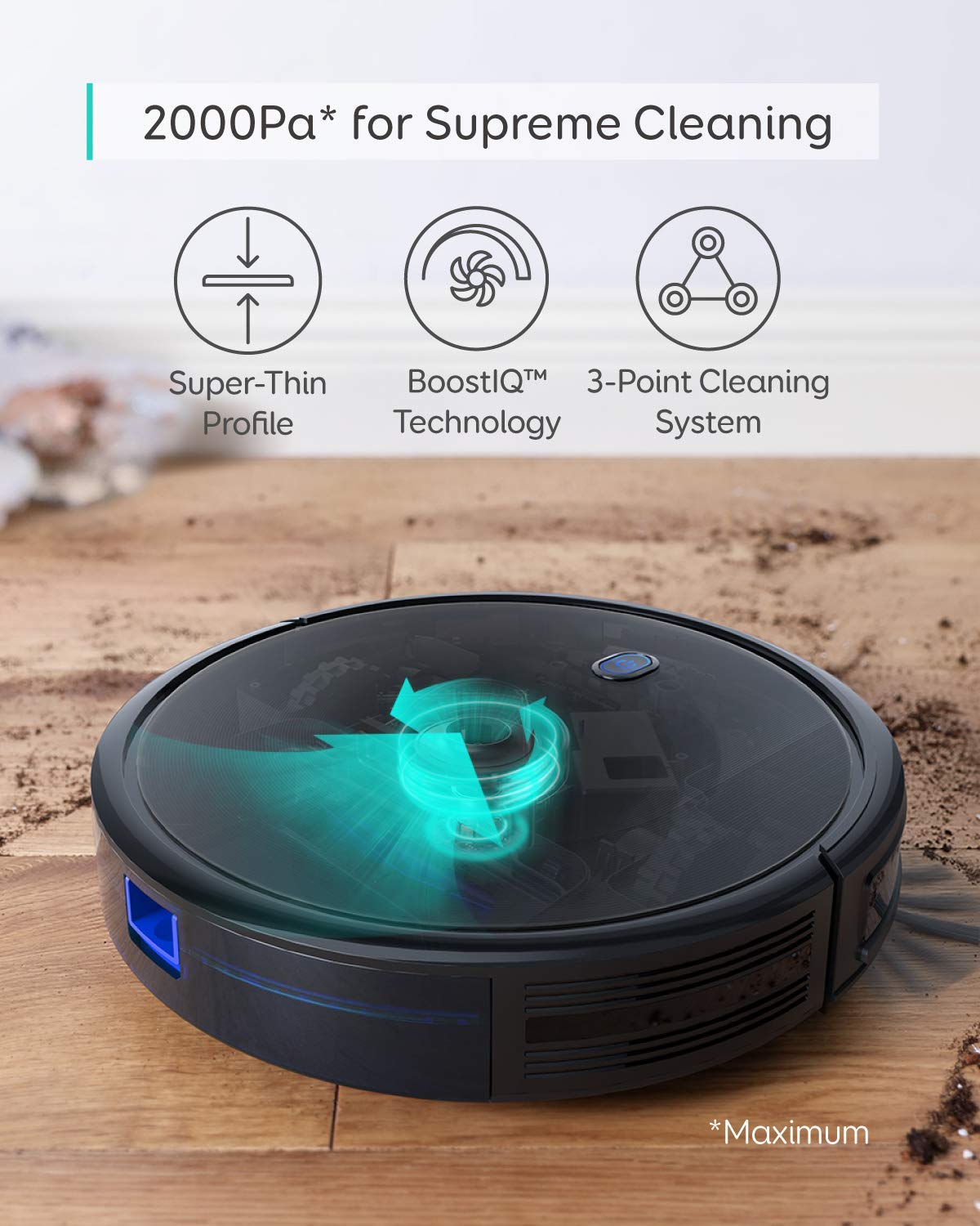 eufy BoostIQ RoboVac 11S MAX - Ultra Slim Robot Vacuum Cleaner with Powerful 1300Pa Suction, Quiet Operation & Self-Charging | Ideal for Hardwood Floors, Tile & Medium-Pile Carpets | Perfect for Pet Hair, Daily Cleaning & Smart Home (Renewed, Black)