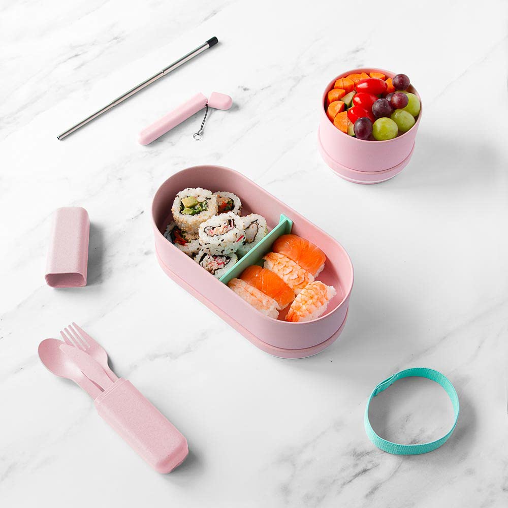 Eco-Friendly BPA-Free Bamboo Bento Lunch Box - Pink | Reusable & Sustainable Food Container for Office, School & Picnic