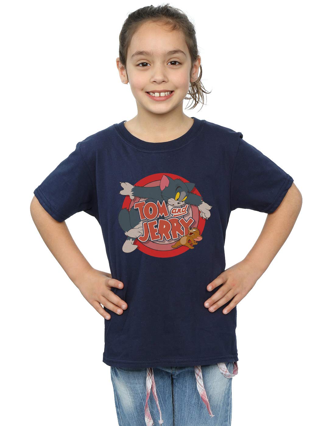 TOM and JERRY Classic Cartoon Girls' T-Shirt - Navy Blue Cotton Tee for Kids 12-13 Years | Casual Wear, School Outfits & Cartoon Lovers Gift