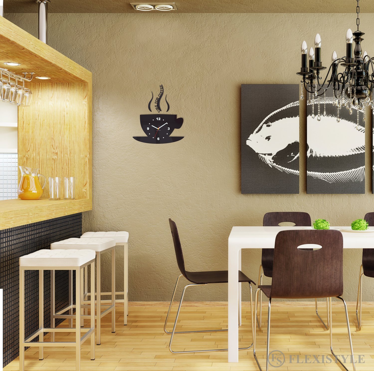 Black Kitchen Wall Clock - Perfect for Coffee Lovers & Home Decor | Ideal for Kitchen, Office, and Cafe Use