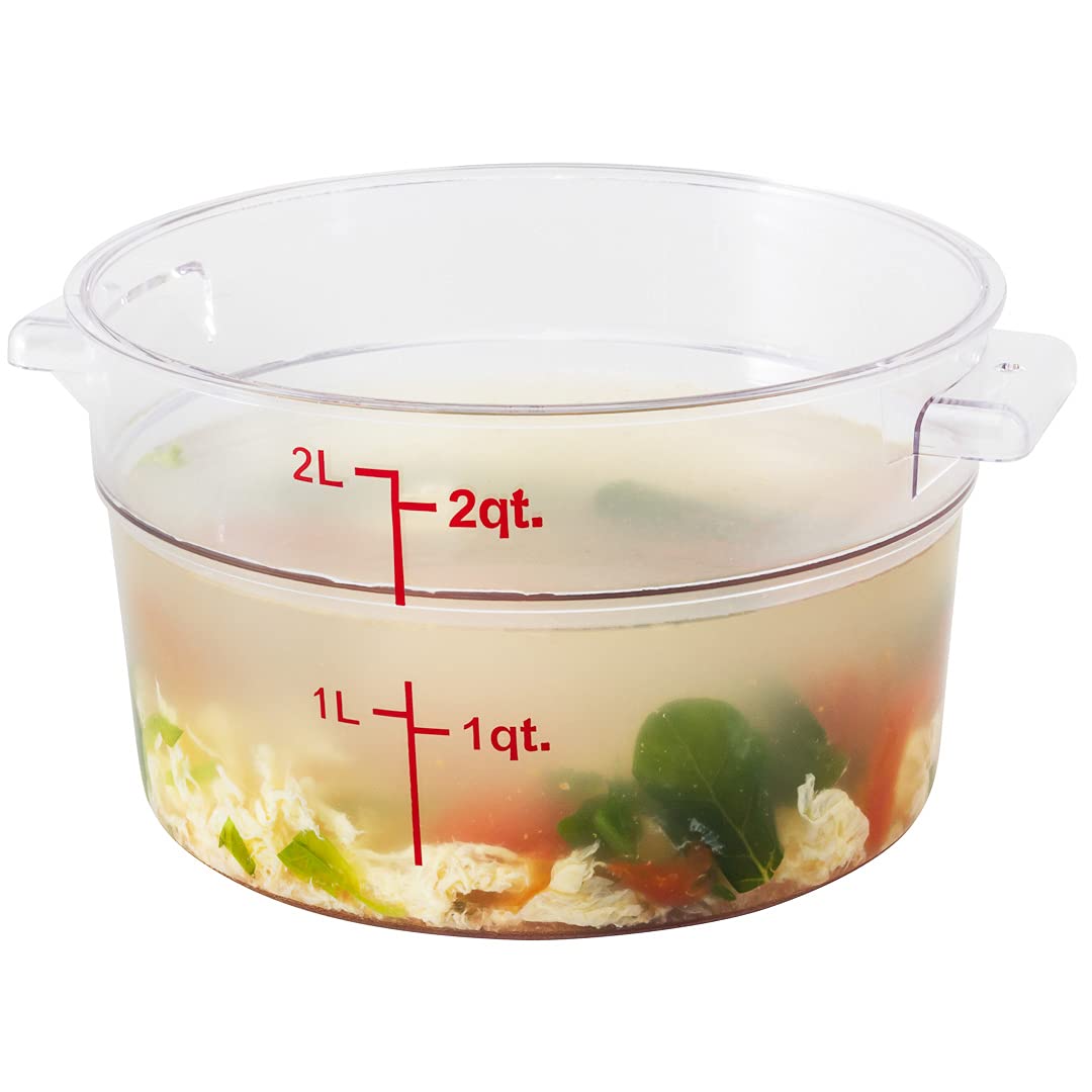 Restaurantware Met Lux 2 Quart (64 oz) Clear Plastic Food Storage Containers - 10 Pack Round Commercial Food Prep Containers with Volume Markers, Lids Sold Separately - Perfect for Restaurant, Catering, Meal Prep & Bulk Food Storage