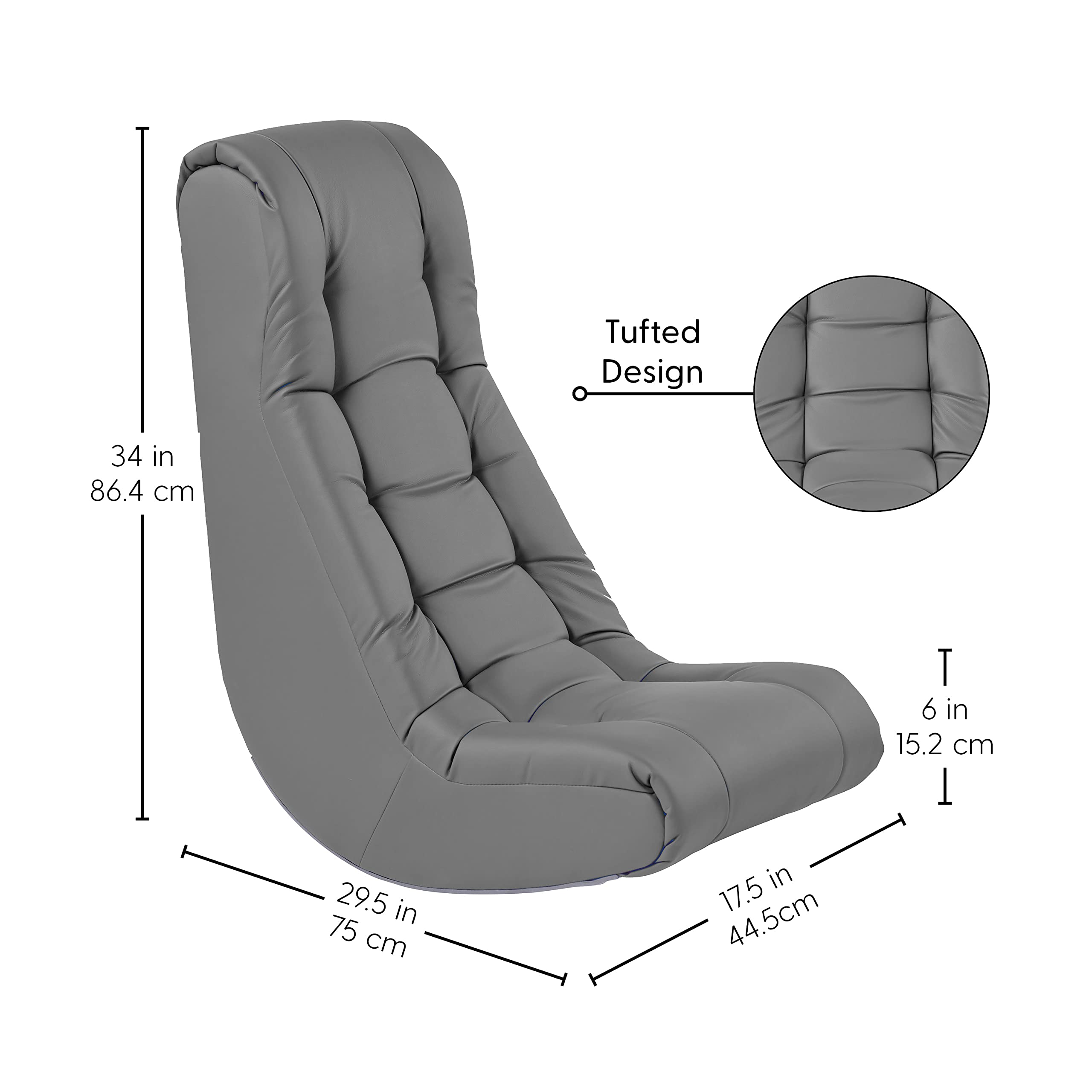 Soft Tufted Floor Rocker Chair - Comfortable Cushioned Ground Seat for Kids, Teens & Adults - Perfect for Reading, Gaming, Meditation & TV Watching - Factory Direct - Coal Gray (10488-GY) - Ideal for Living Rooms, Bedrooms & Dorm Rooms