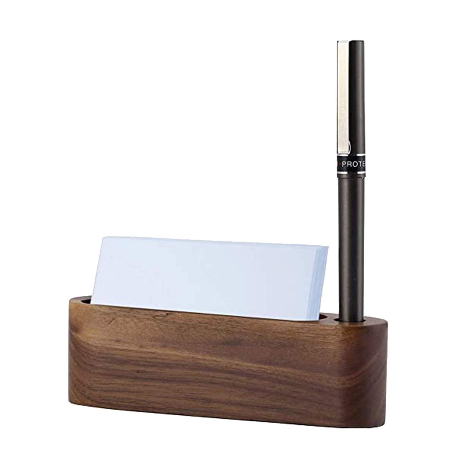 Premium Wooden Business Card Holder with Pen Slot - Elegant Office Desk Organizer for Business Cards, ID, Debit & Gift Cards - Perfect Corporate Gift & Professional Workspace Accessory
