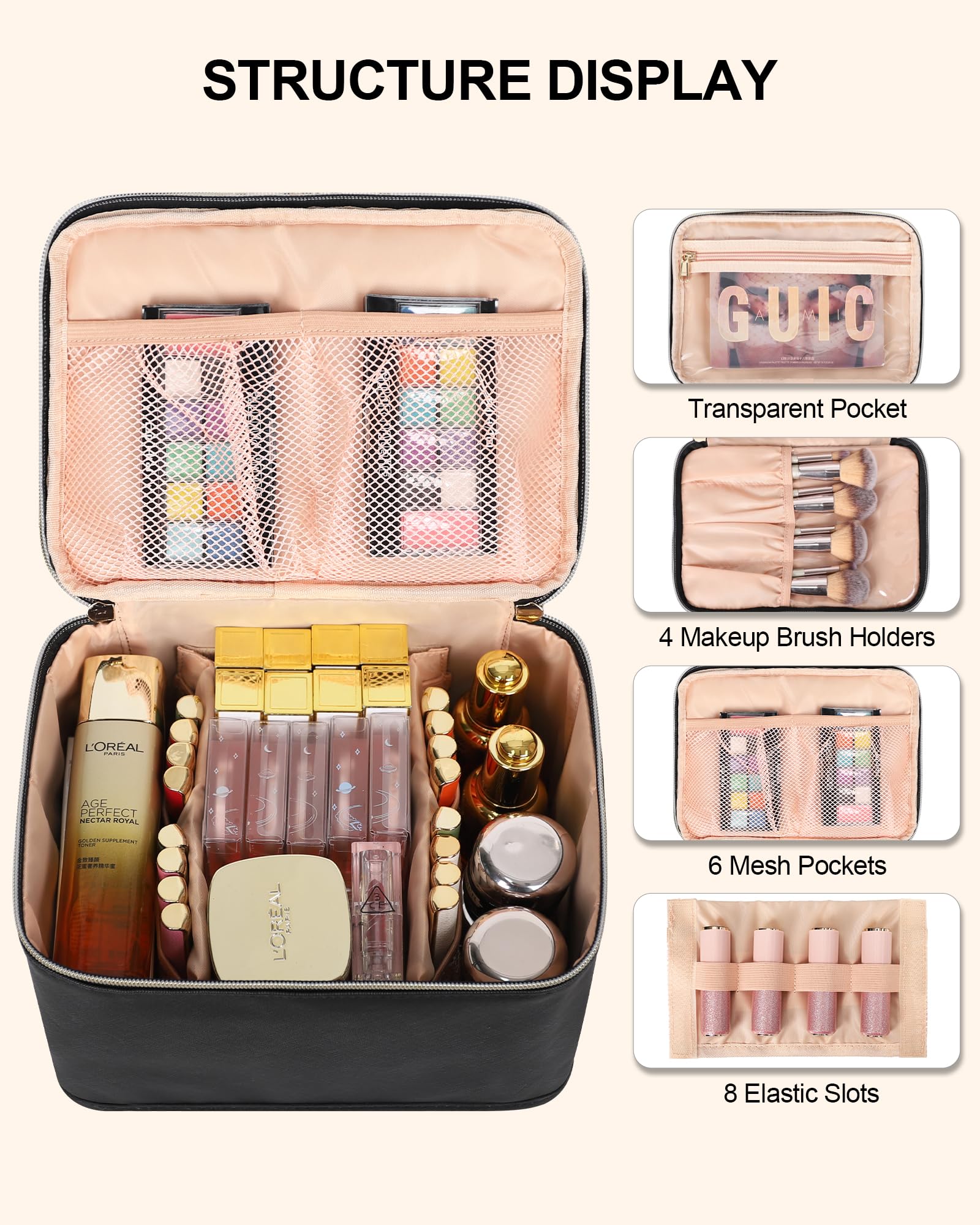 Relavel Foldable Makeup Bag for Women - Large Travel Cosmetic Organizer with Compartments & Dividers - Portable Toiletry Bag for Cosmetics, Makeup Brushes & Skincare - Perfect for Travel, Gym & Daily Use