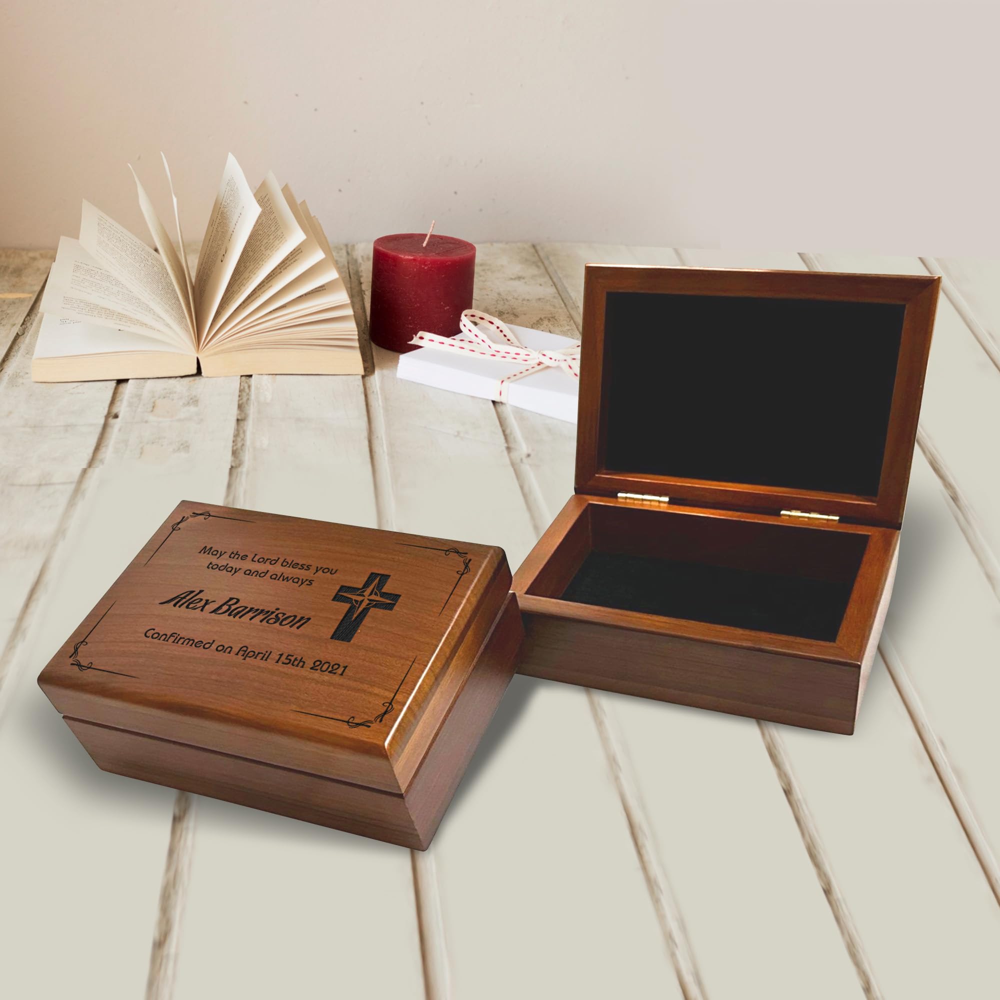 Personalized Engraved Baptism Keepsake Box with Compass - Unique Confirmation Gift for Boys & Grandsons - Communion Memory Box - Perfect for Religious Ceremonies & Family Heirlooms