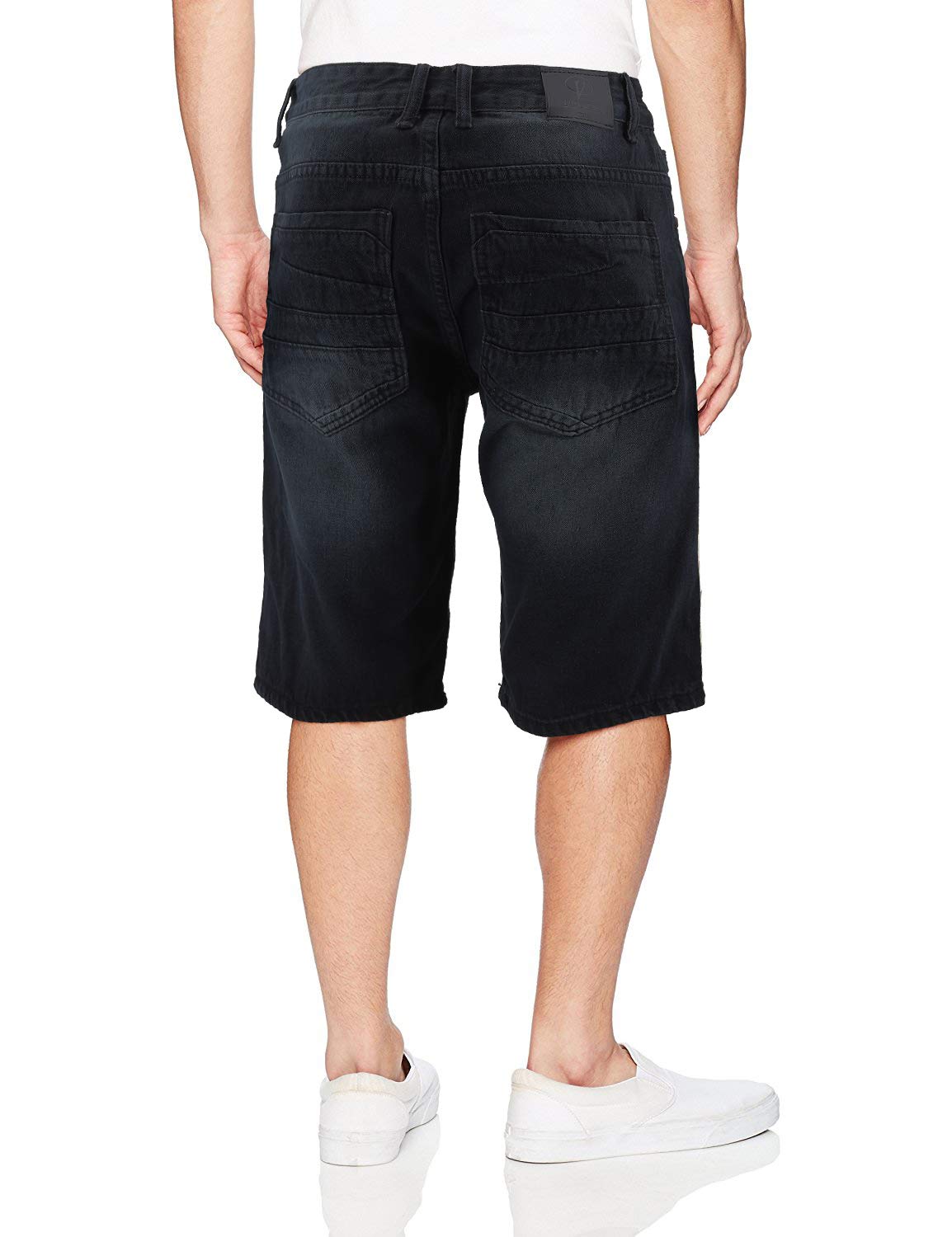 Men's Moto Quilted Distressed Painted Skinny Slim Fit Denim Shorts - Vintage Biker Style Jeans for Casual Wear & Motorcycle Riding