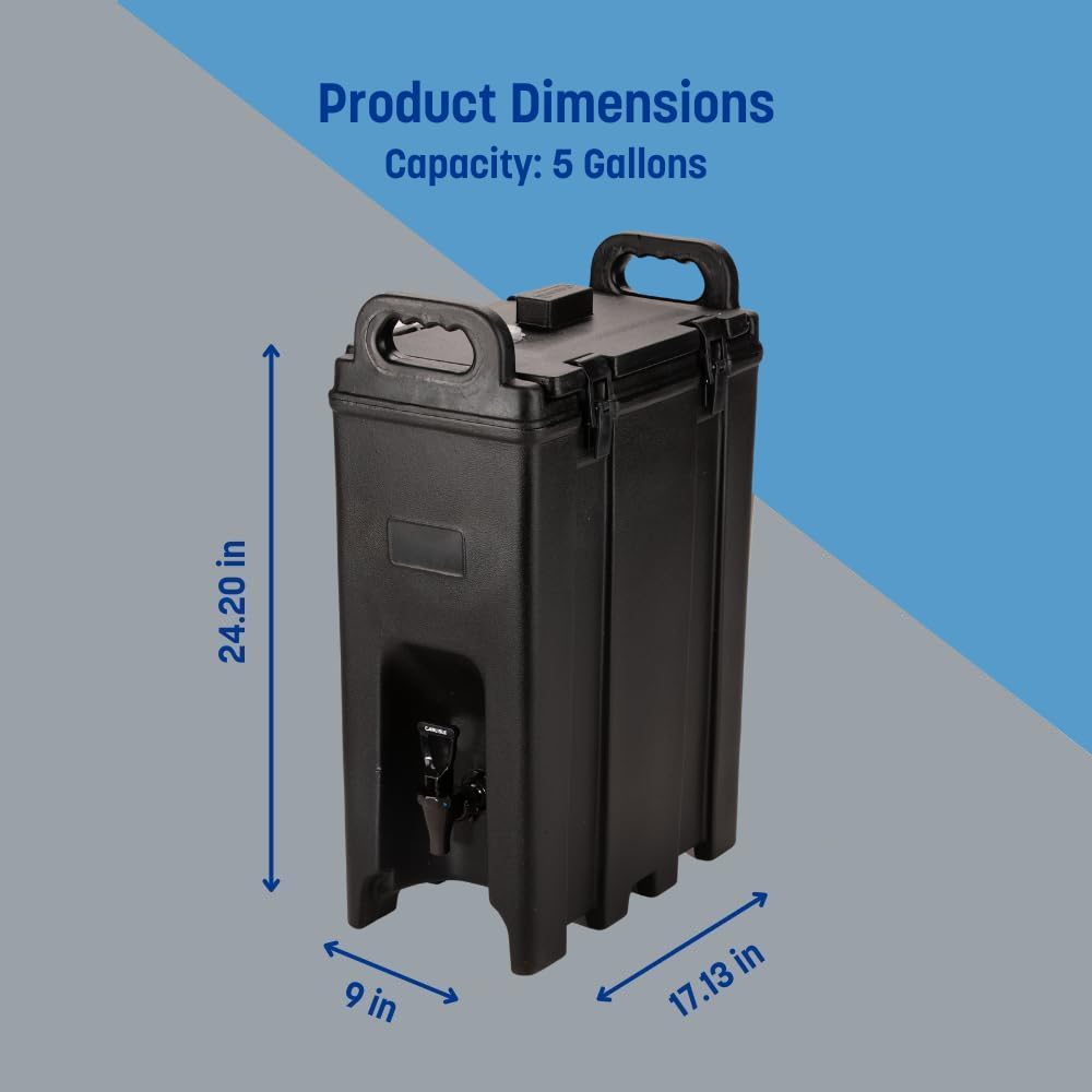 Carlisle 5 Gallon Black Insulated Beverage Dispenser with Handles - Plastic Drink Container for Catering, Events, Restaurants & Kitchens - Perfect for Iced Tea, Lemonade, Punch & Party Drinks