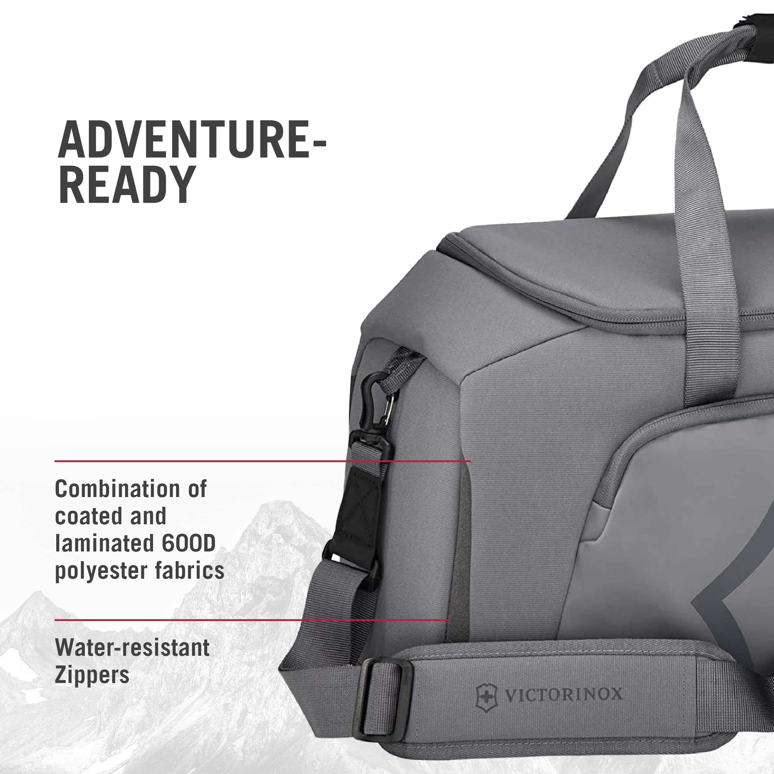 Victorinox Touring 2.0 Sports Duffel Bag - 33L Light Gray Waterproof Gym Bag for Men & Women - Durable Travel Duffel for Gym, Pool, Track & Weekend Trips - Includes Waterproof Pouch for Wet Clothes & Essentials
