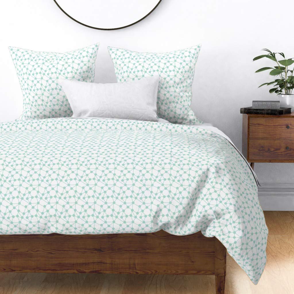 Soft Cotton Sateen Duvet Cover Set - King/California King Size - Mint Green Geometric Dot Pattern, Gender Neutral Nordic Design for Nursery & Kids Room | Perfect for Modern Bedroom Decor & Cozy Sleep