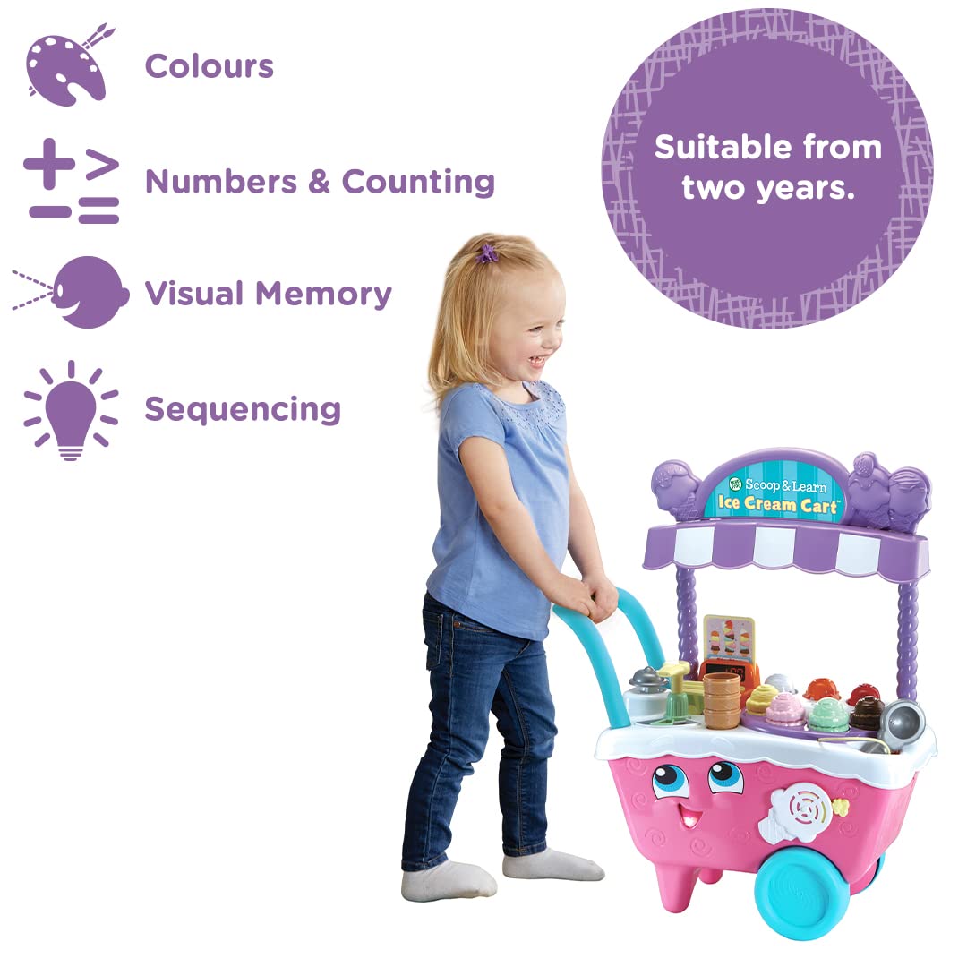 LeapFrog Scoop & Learn Ice Cream Cart - Pink, 8.5 x 20.3 x 24.9 inches (VTech 600753) - Educational Toy for Toddlers Ages 2+ | Pretend Play, Fine Motor Skills & Color Learning | Amazon Exclusive