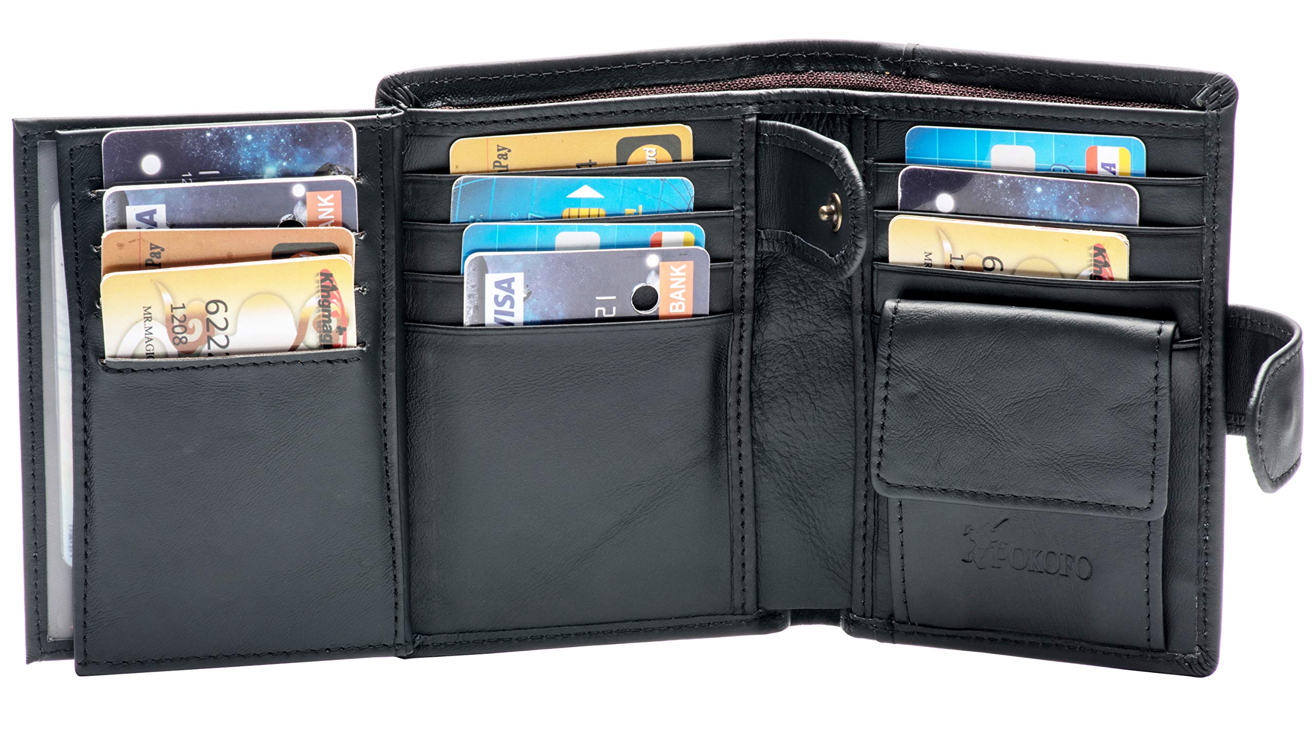 Men's RFID Leather Trifold Wallet - 3 ID Windows & Snap Closure for Travel & Business