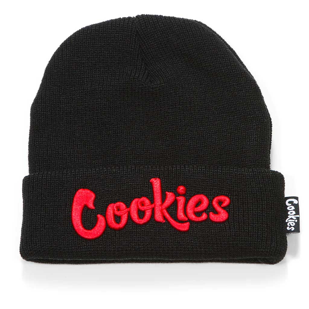 Original Mint Emb Knit Beanie for Men & Women - Black/Red Winter Hat for Outdoor Activities & Casual Wear