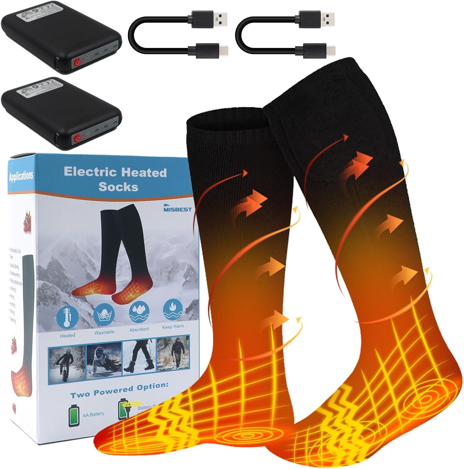 Electric Heated Socks for Men & Women - Battery Powered Winter Thermal Socks with Adjustable Heat - Perfect for Skiing, Hiking & Cold Weather Outdoor Activities