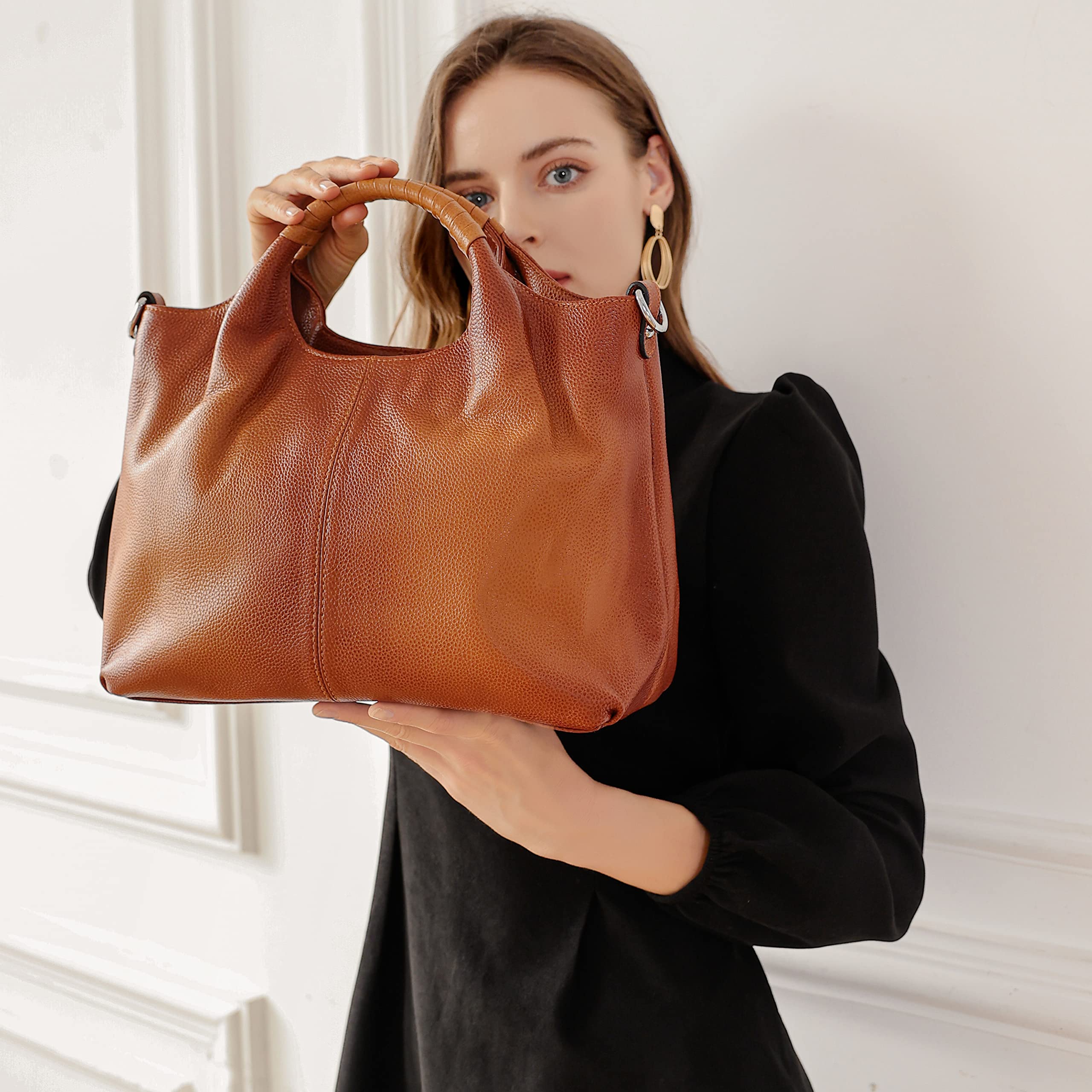 **Iswee Genuine Leather Top Handle Purse for Women - Stylish Satchel, Shoulder Bag & Crossbody Tote - Perfect for Work, Travel & Everyday Use**