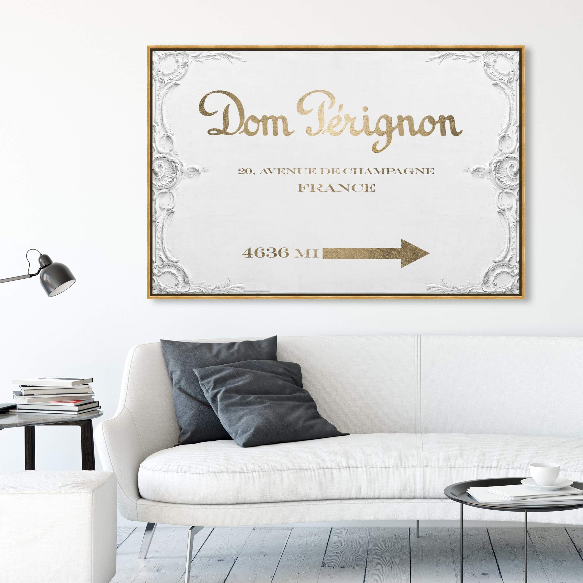 Oliver Gal Artist Co. Fashion & Glam Wall Art Framed Canvas Print - 'Dom P Road Signs' Home Decor 54x36 Inches Gold White - Perfect for Living Room, Bedroom & Office Wall Decor