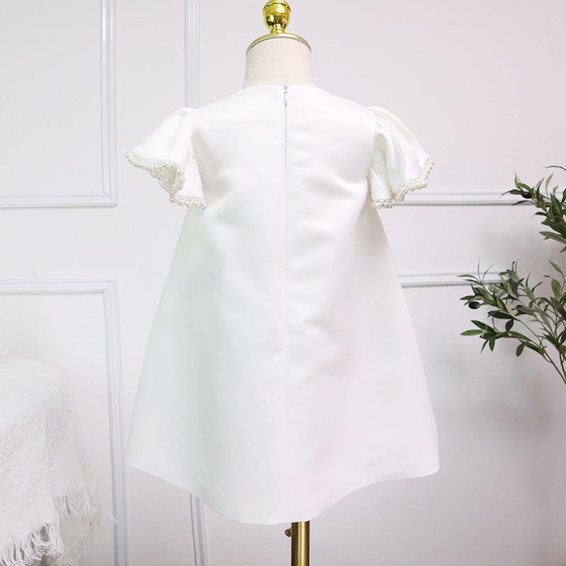 Elegant White Floral Butterfly Sleeve Baby Girls First Birthday Dress - Toddler Flower Girl Formal Party Gown for Christening, Photoshoot & Special Occasions