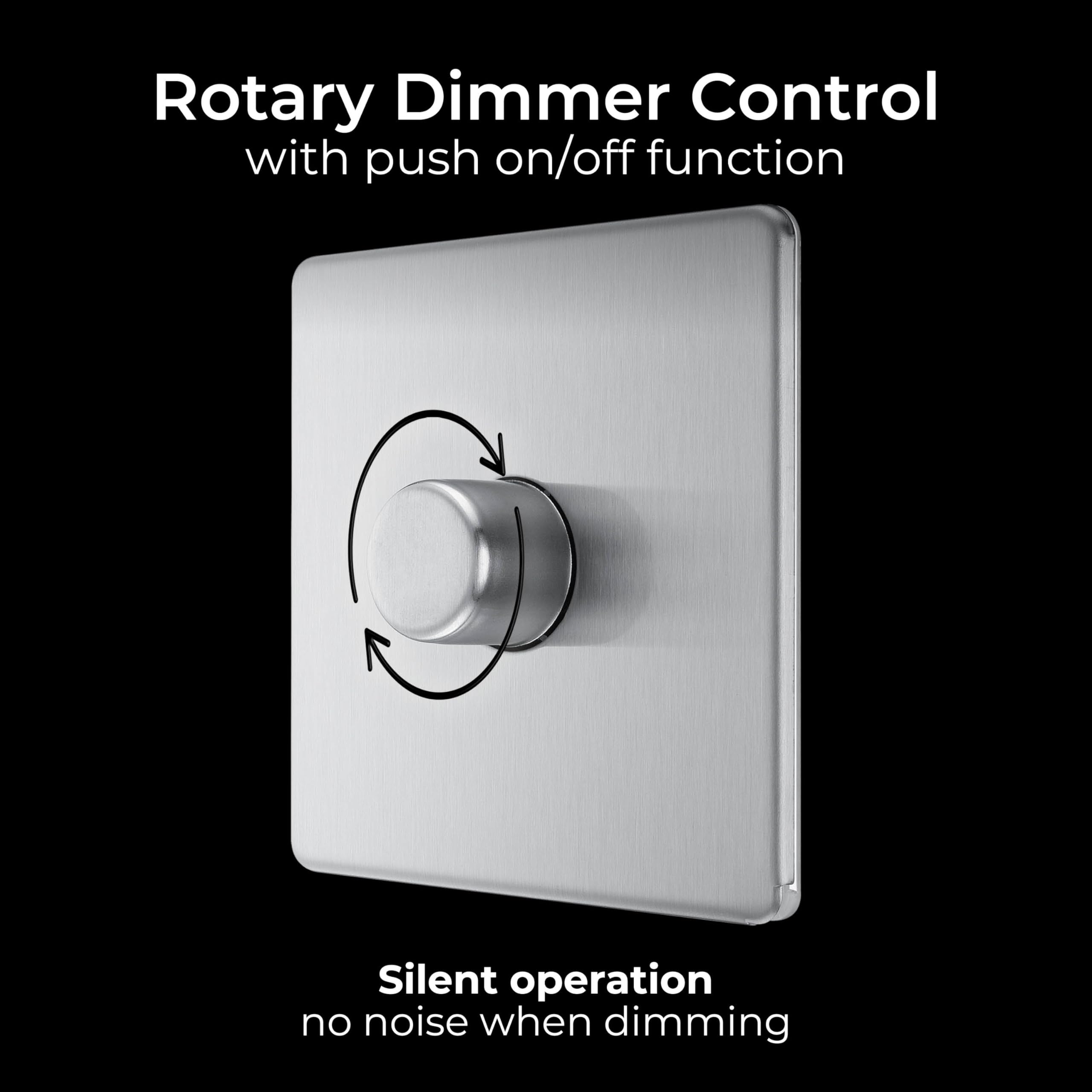 BG Electrical Smart Single Wall Dimmer Switch - 2 Way Screwless Design with Premium Flatplate in Brushed Steel Finish (200W, Model FBS81) - Perfect for Modern Home Lighting Control in Living Rooms & Bedrooms