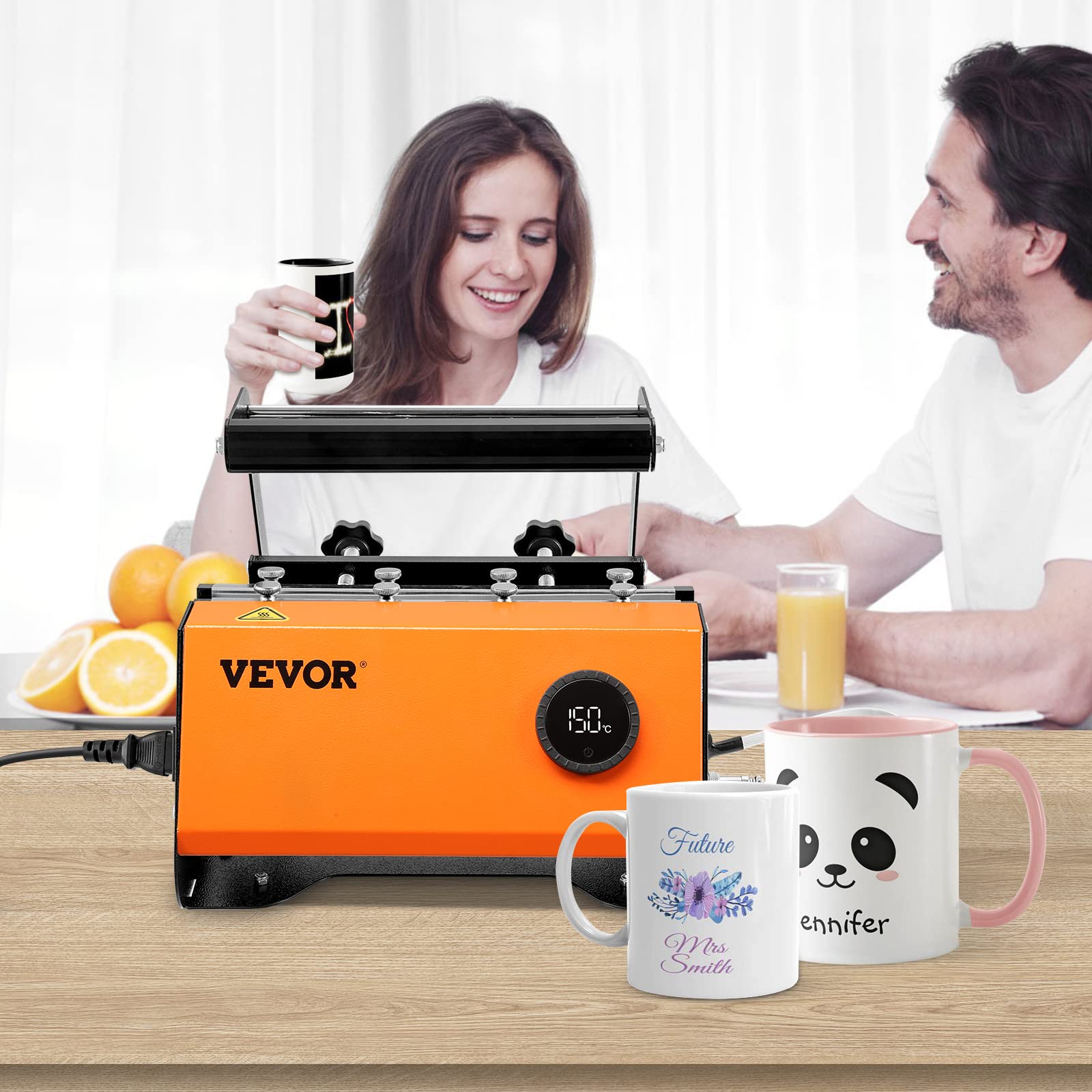 VEVOR Tumbler Heat Press Machine for 20oz-30oz Straight & 11-16oz Skinny Tumblers - Mug Press with Sublimation Paper, Heat Tape & Gloves (Orange) - Perfect for DIY Custom Tumblers, Coffee Mugs & Sublimation Crafts