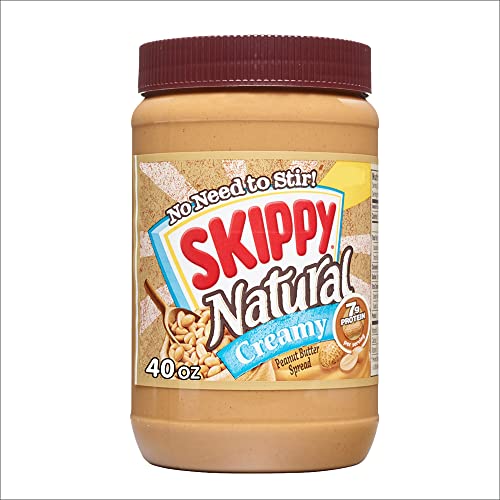 SKIPPY Natural Creamy Peanut Butter Spread - 40 oz Jar with 7g Protein per Serving | Healthy Snack for Sandwiches, Smoothies & Baking | No Stir Peanut Butter for Kids & Adults
