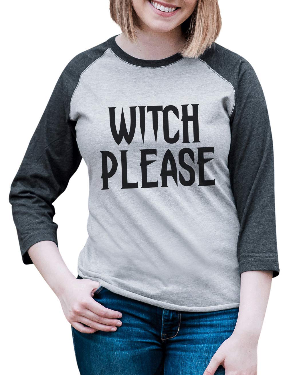 Funny Halloween Womens T-Shirt - Witch Please Custom Party Raglan Shirt | Cute Halloween Costume & Witch-Themed Party Outfit
