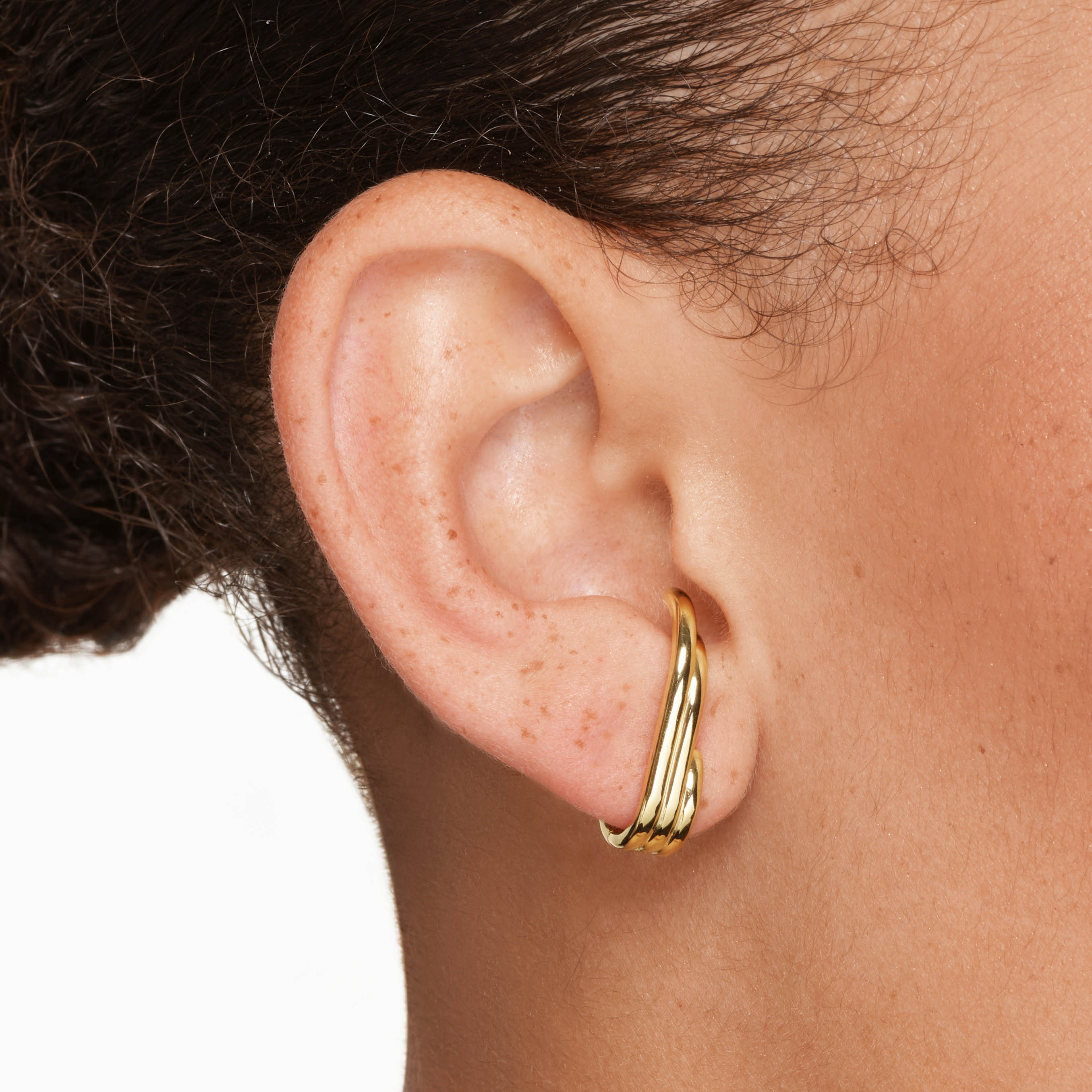 Gold Triple Lobe Cuff Huggie Earrings for Women - Trendy Cartilage Hoop Earrings for Everyday Wear & Special Occasions