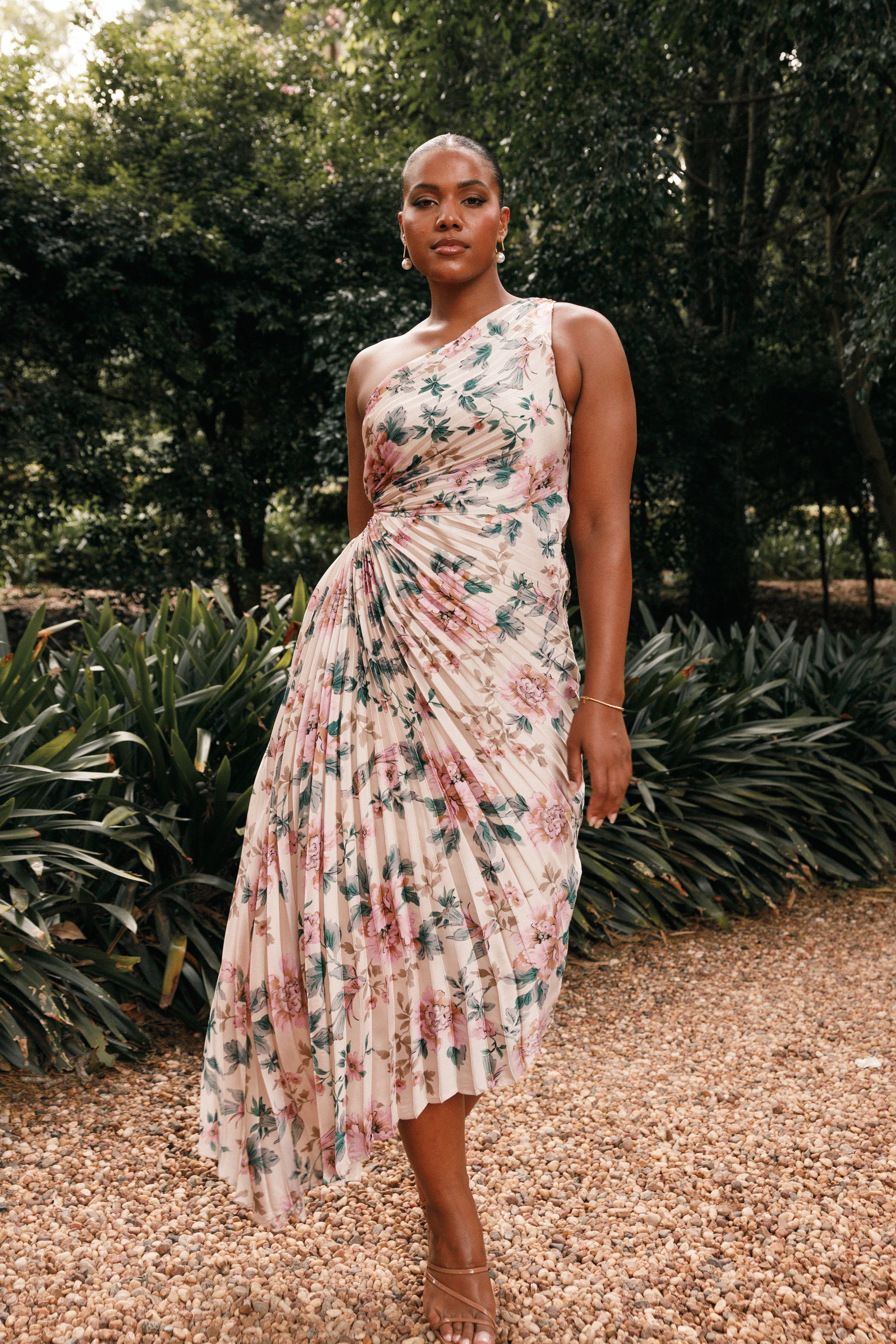 Kleo One Shoulder Maxi Dress - Pink Floral Print Long Summer Dress for Women, Beach Wedding & Vacation Outfit