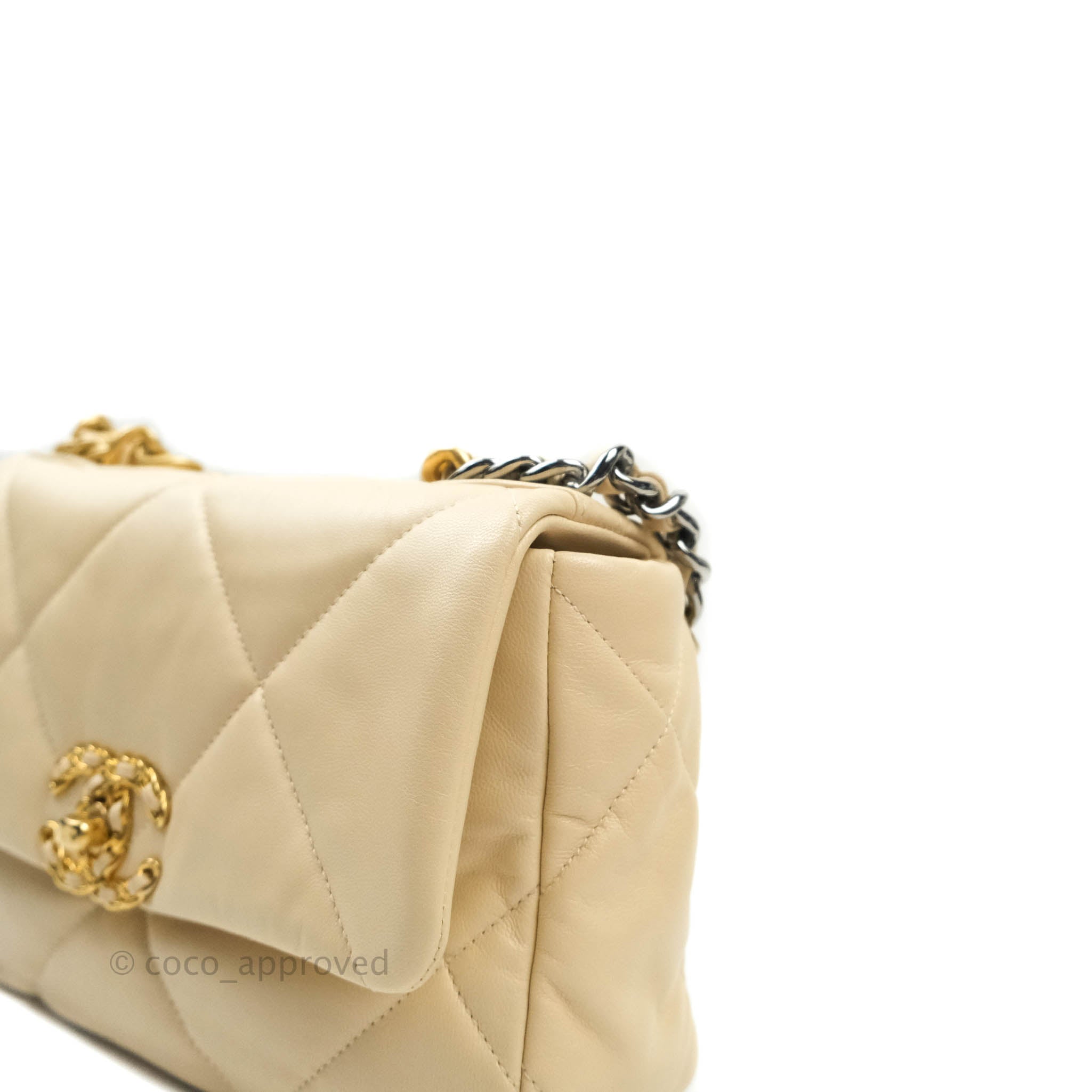 Chanel 19 Small Beige Goatskin Leather Bag with Mixed Gold & Silver Hardware - Luxury Shoulder Bag for Women, Perfect for Date Night & Special Occasions