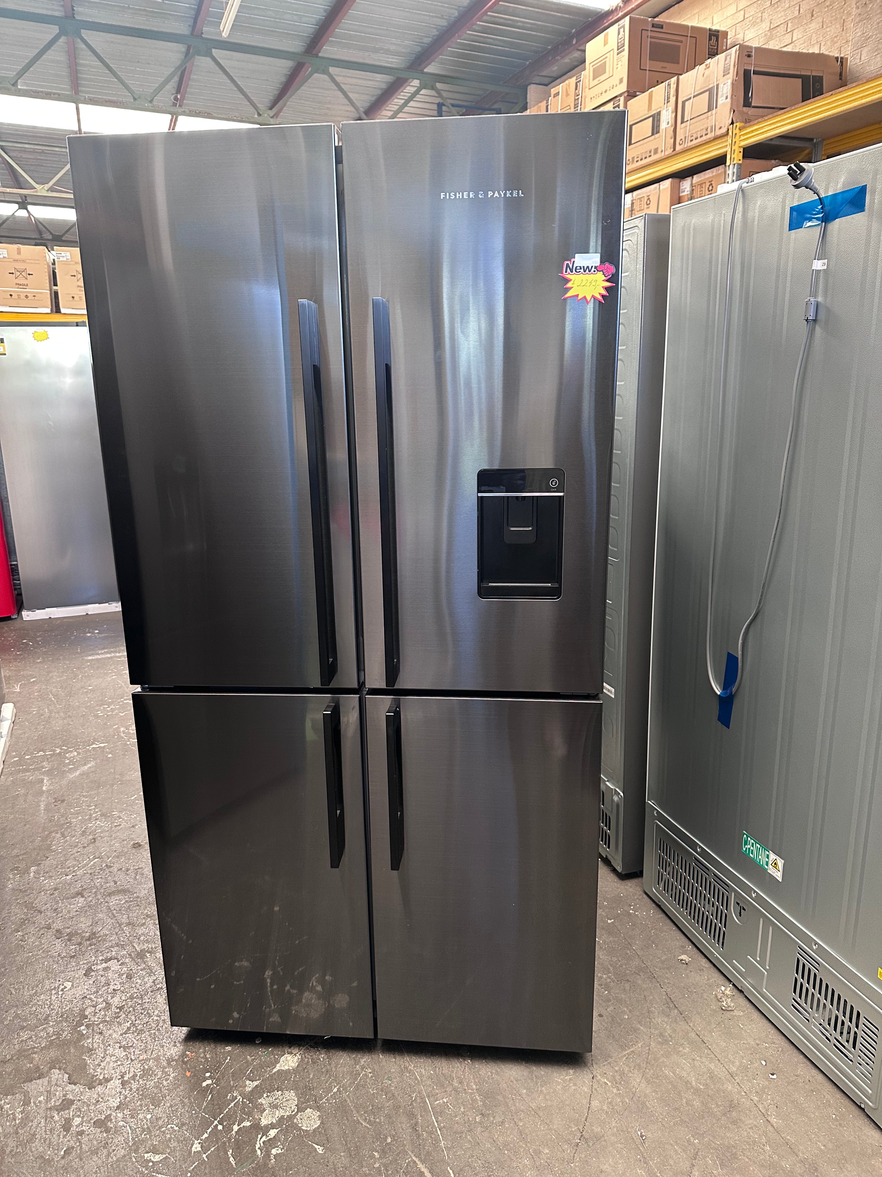Fisher & Paykel Series 7 538L Quad Door Refrigerator with Ice and Water Dispenser - Black Stainless Steel (Model RF605QDUVB2) | Factory Second | Perfect for Large Families & Modern Kitchens