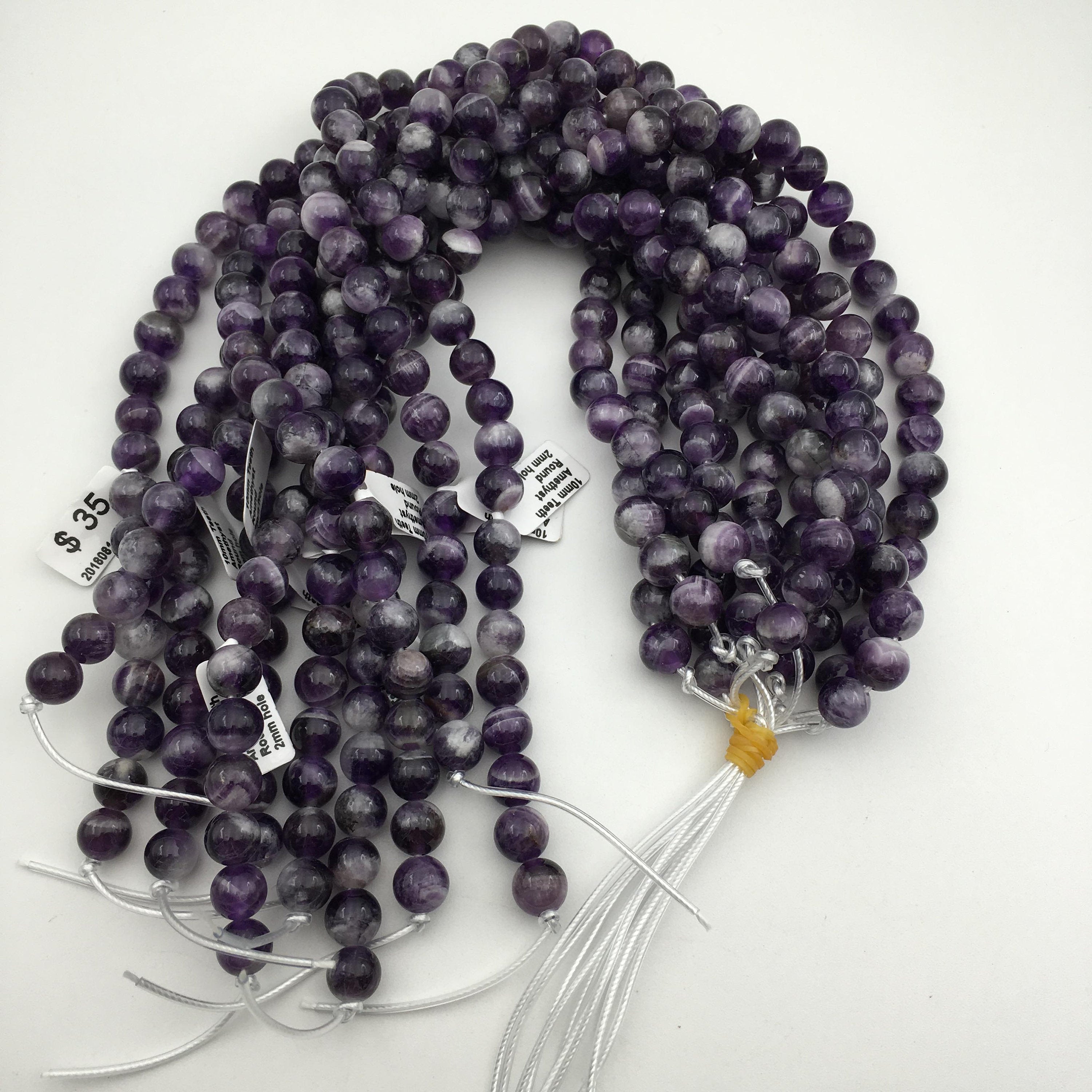 2.0mm Large Hole Smooth Round Amethyst Beads - 6mm, 8mm, 10mm Sizes - 15.5 Inch Strand for Jewelry Making, DIY Crafts, and Healing Crystal Projects