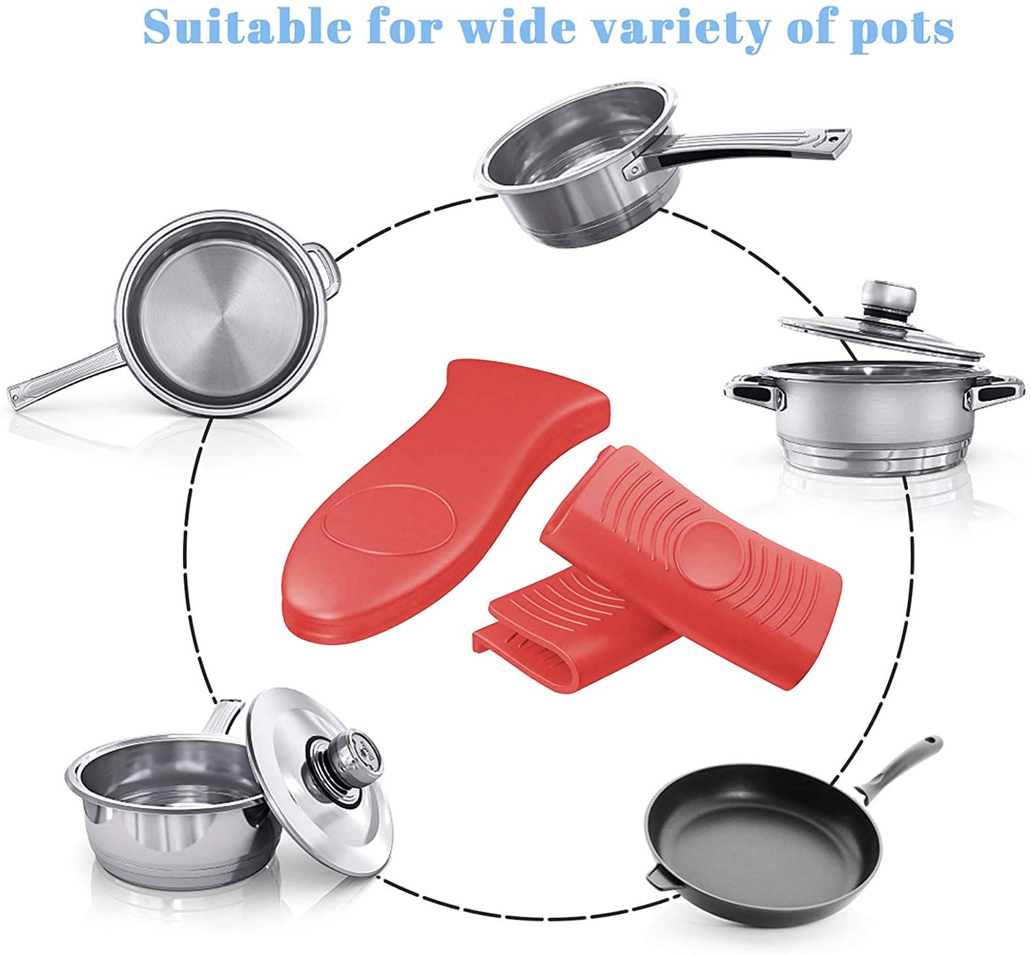4 Pack Heat Resistant Silicone Pot Handle Covers - Non-Slip Skillet Grip Protectors for Cast Iron Pans & Oven Use | Red Kitchen Accessories for Safe Cooking & Baking