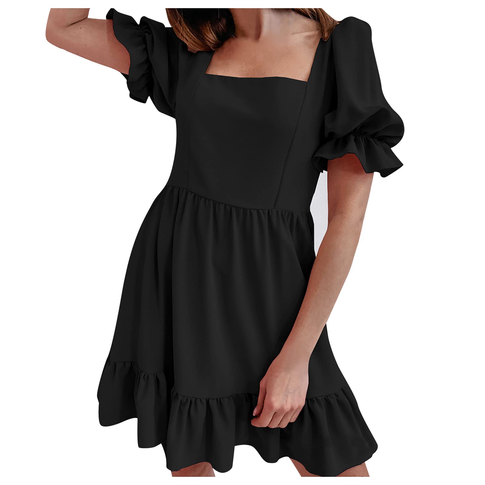 Women's Summer Loose Tunic T-Shirt Dress - Short Sleeve Ruffle Mini Dress for Casual Wear, Beach & Vacation | Flowy Comfortable Fashion
