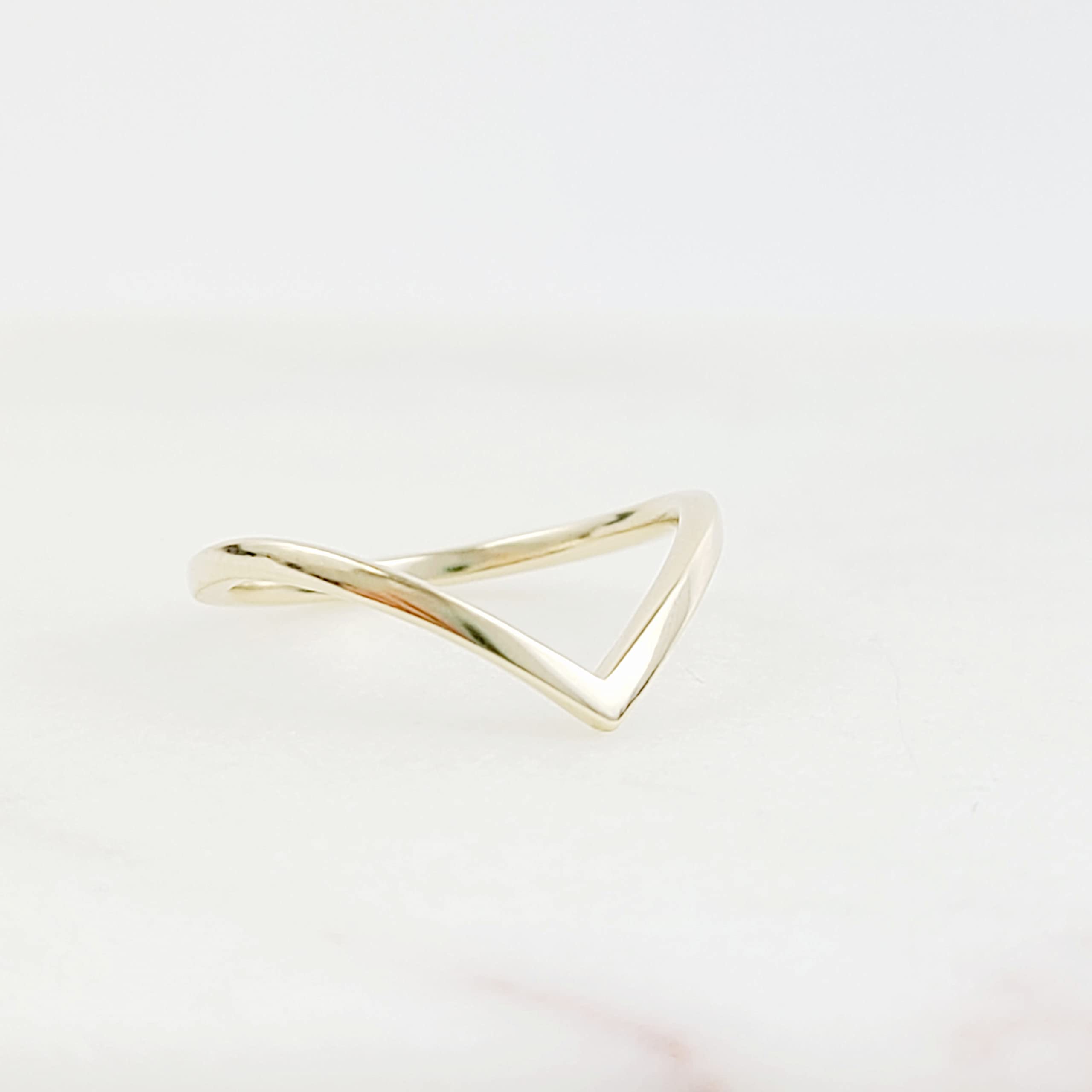 10k Solid Gold V Ring - Real 10k Yellow Gold or White Gold Chevron Stackable Ring for Women - Perfect for Stacking, Layering & Everyday Wear (Yellow Gold, Size 6.75)