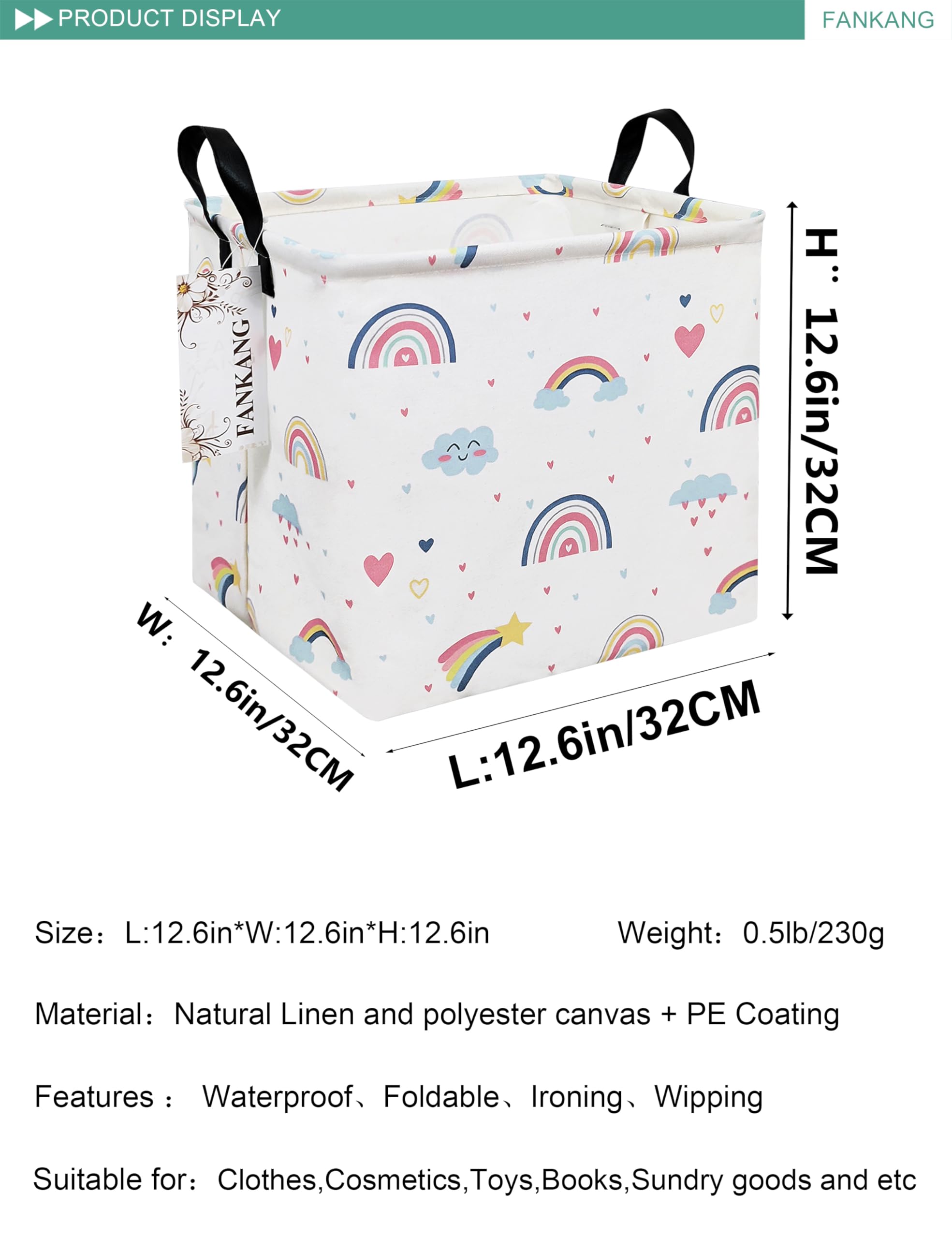 Square Nursery Hamper - Foldable Canvas Laundry Basket with Waterproof PE Coating for Kids, Bedroom & Office Storage | Gift Basket Idea