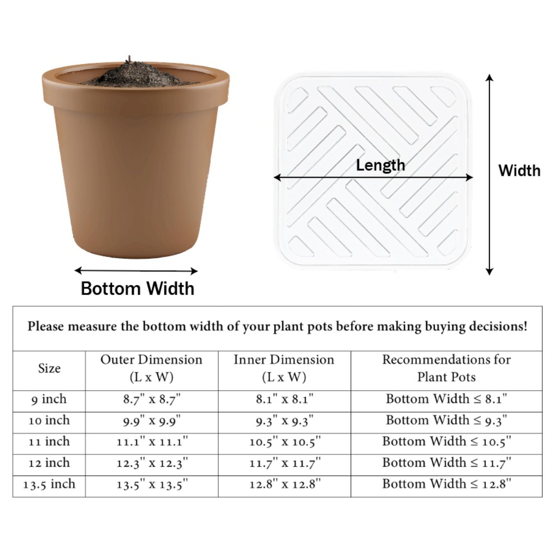 5 Pack 11 Inch Square Clear Plastic Plant Saucers - Heavy Duty Drip Trays for Indoor/Outdoor Potted Plants - Water Collection Base for Flower Pots, Planters & Gardening - Perfect for Home, Garden, and Greenhouse Use