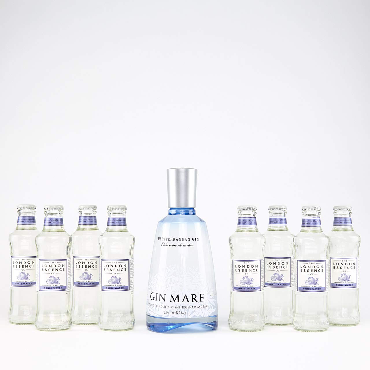 Premium Gin Mare 700ml with 8x London Essence Rosemary Tonic Water 200ml - Complete Gin & Tonic Gift Set for Cocktails, Parties & Home Entertaining