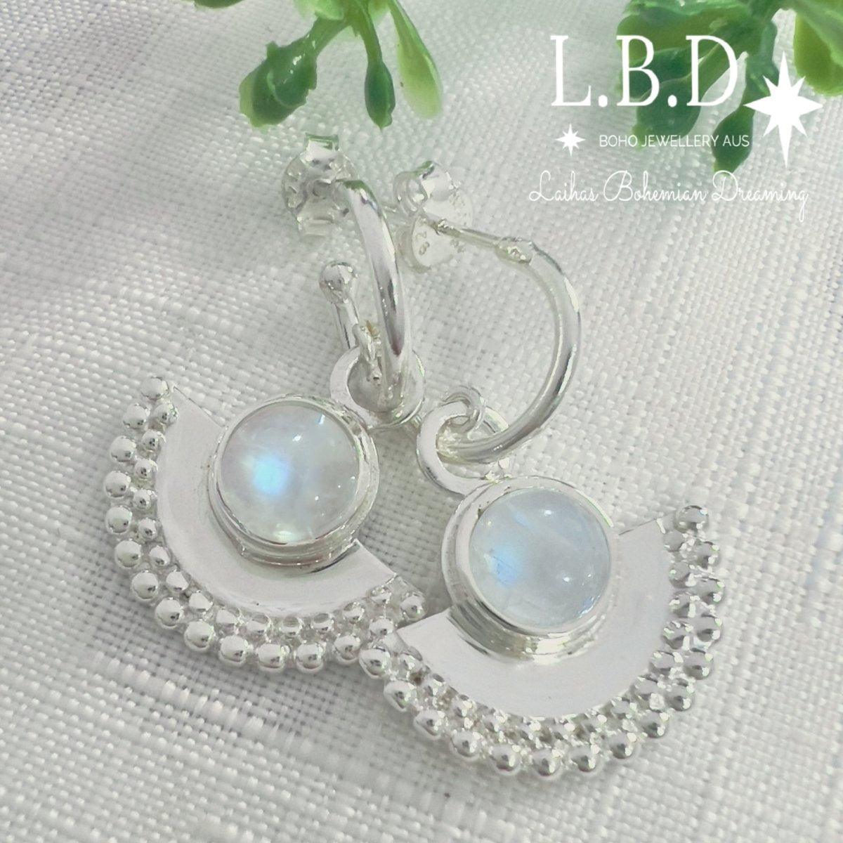 Dare To Dream Moonstone Hoop Earrings for Women - Sterling Silver Boho Chic Jewelry - Perfect for Everyday Wear, Parties & Special Occasions