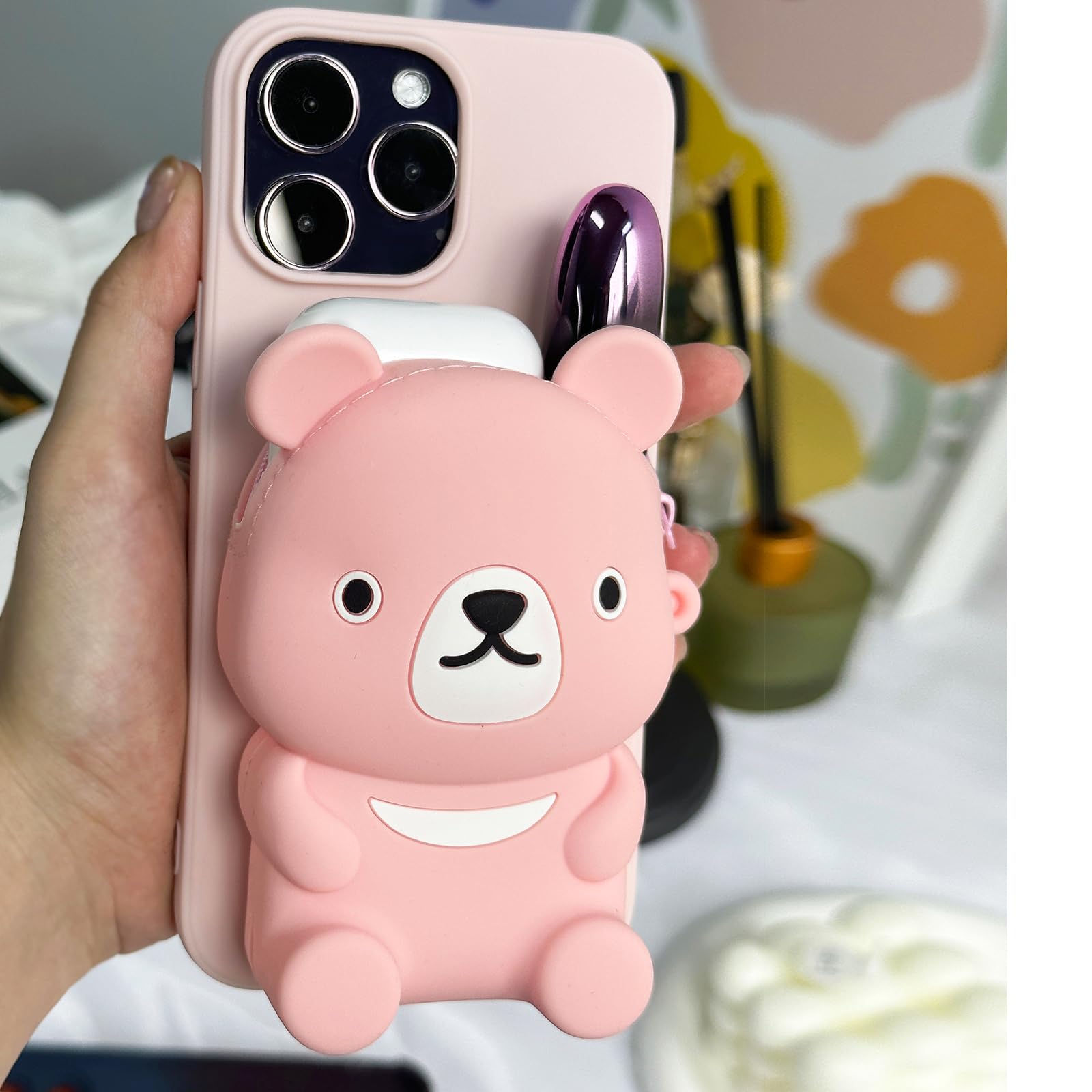 UnnFiko Cute 3D Cartoon Bear Wallet Phone Case for iPhone 12 Pro Max - Soft Silicone Protective Cover with Card Holder & Stand - Perfect Gift for Women & Girls (Pink) | Ideal for Daily Use, Shopping & Travel