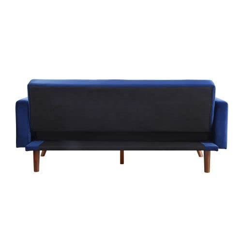 ZSY Adjustable Sofa - Blue Velvet Upholstery with Natural Wood Finish | Modern Reclining Sectional Couch for Living Room, Lounge & Home Theater