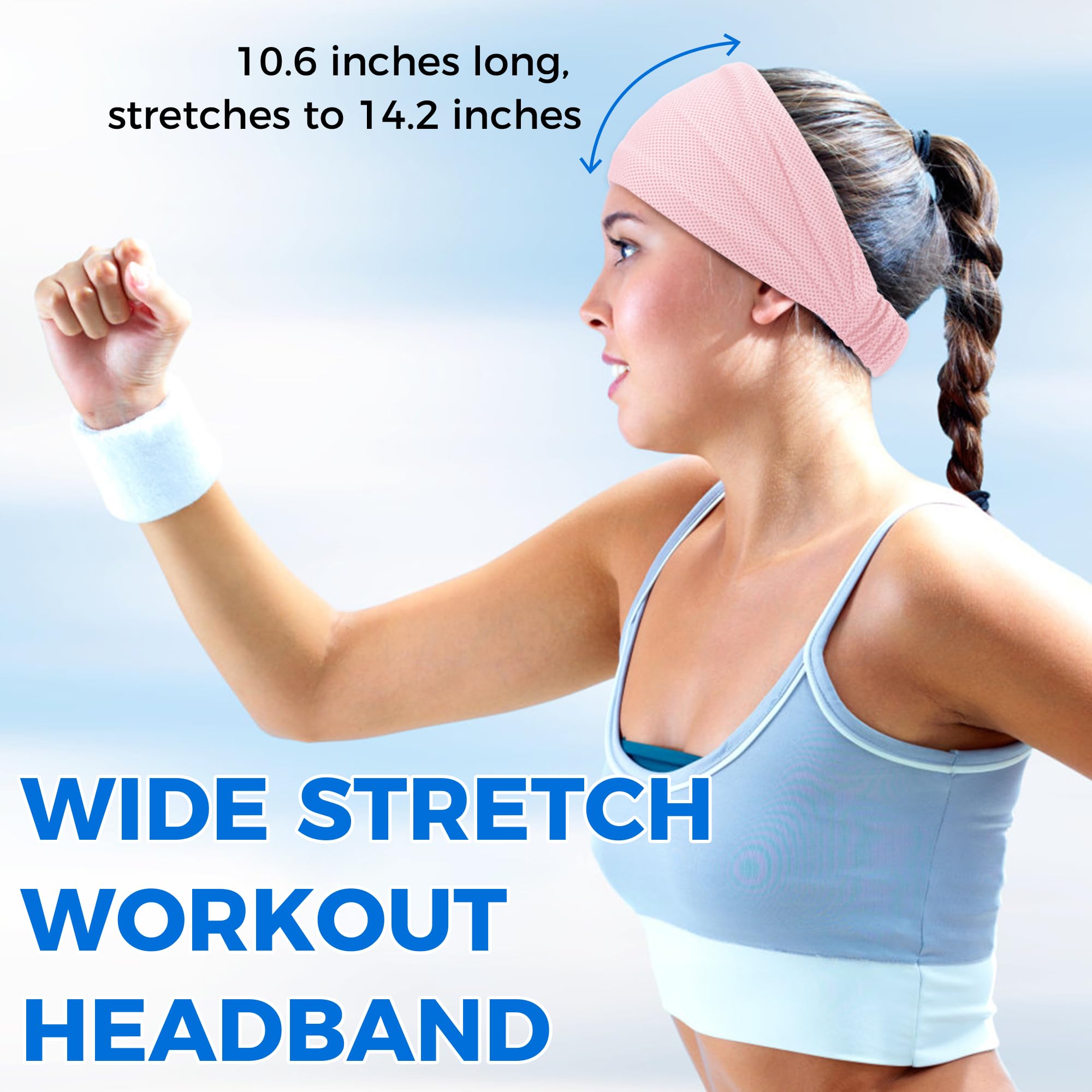 Cooling Workout Headbands for Women & Men - Stretchy Non-Slip Sweat Bands for Running, Yoga & Sports - Moisture Wicking Wide Headband for Gym, Tennis & Outdoor Activities