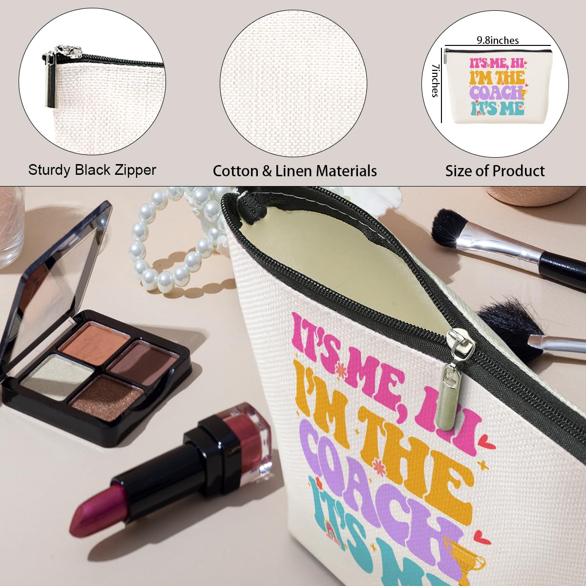 Jeilink Funny 'I'm the Coach' Makeup Bag - Best Appreciation Gift for Basketball, Soccer, Cheer, Gymnastics & Football Coaches - Perfect Thank You Present for Women, Best Friend or Coworker (Birthday, Coach's Day, End of Season) - Great for Travel, Gym & Daily Cosmetics Storage