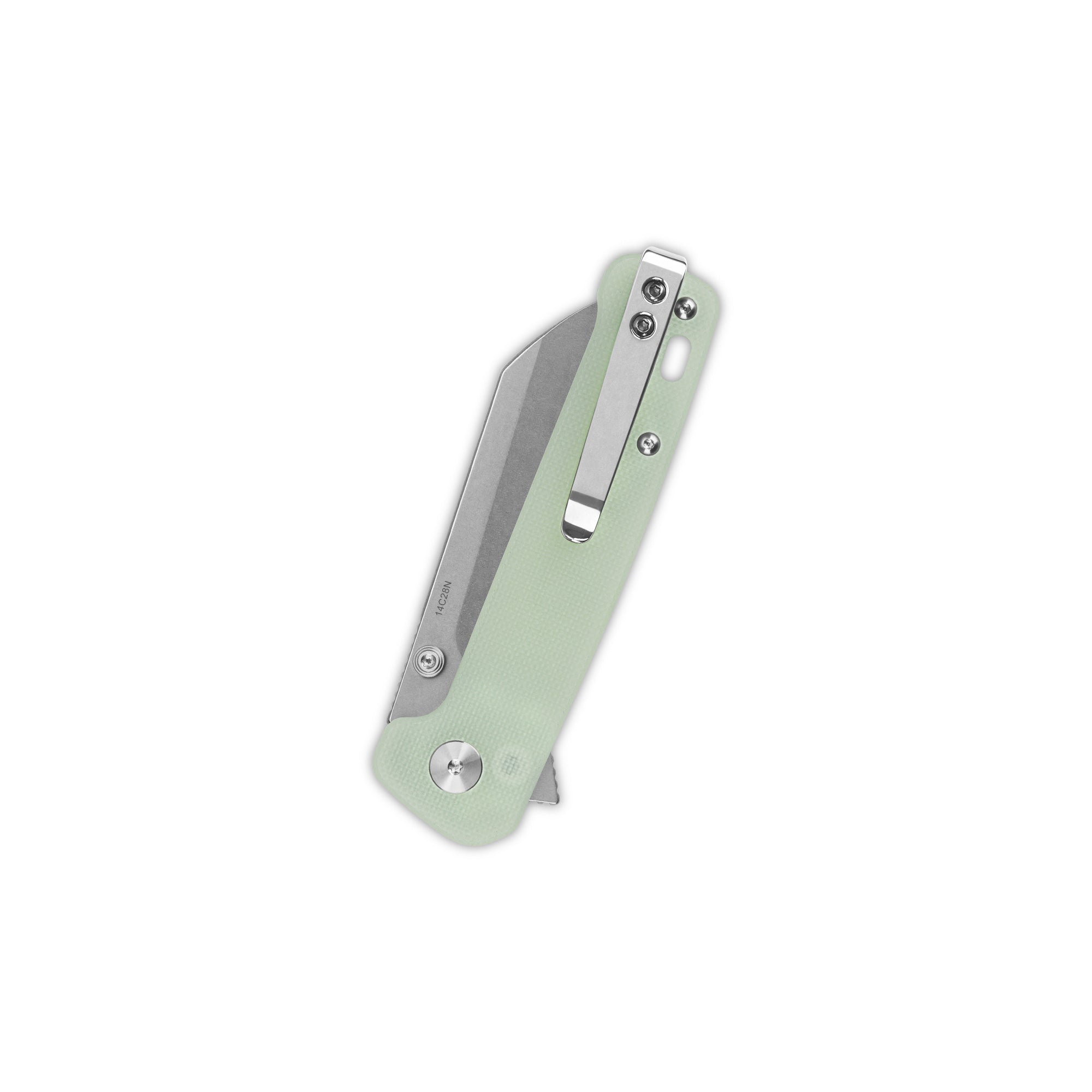 QSP Penguin Button Lock Pocket Knife - 14C28N Stainless Steel Blade with Jade G10 Handle - EDC Folding Knife for Camping, Hiking & Everyday Carry