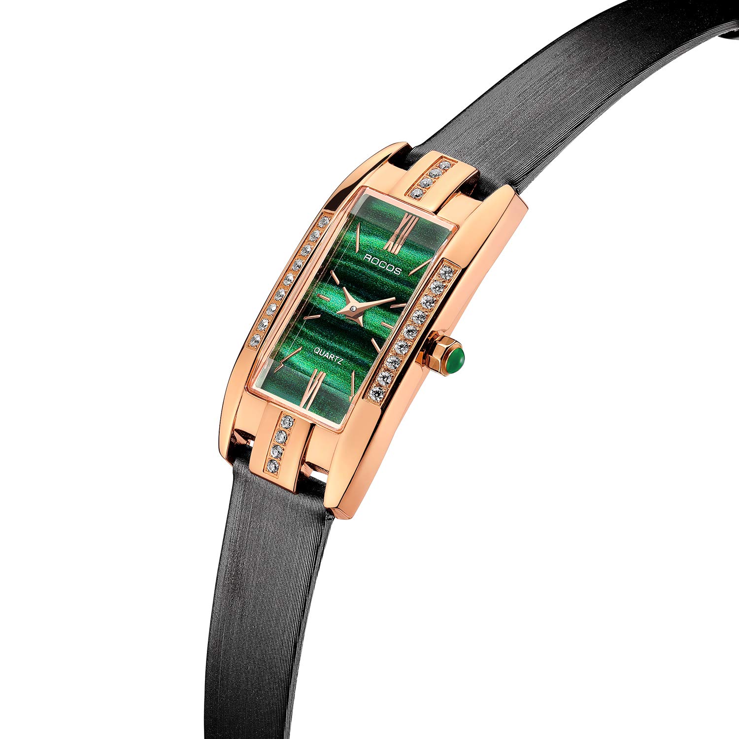 Elegant Women's Watches with Green/Red Dial & Leather Strap - Fashion Quartz Analog Dress Watch for Ladies - Waterproof Casual Diamond Wristwatch RW0209S - Perfect for Office, Party & Everyday Wear