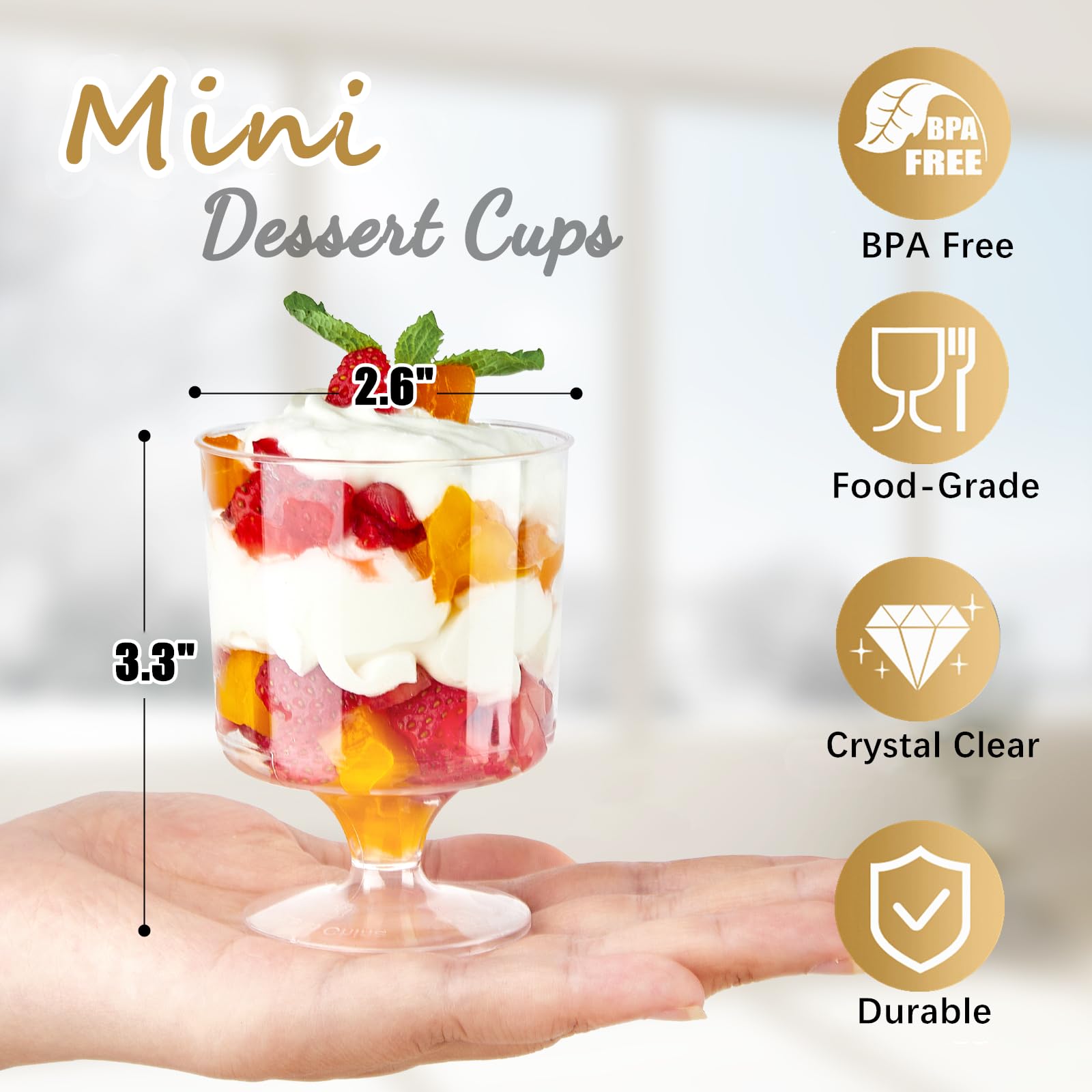 TOFLEN 80-Pack 5 Oz Mini Plastic Dessert Cups with Spoons | Round Party Appetizer Goblets for Mousse, Pudding, Dessert Shooters | Perfect for Weddings, Baby Showers & Cocktail Parties