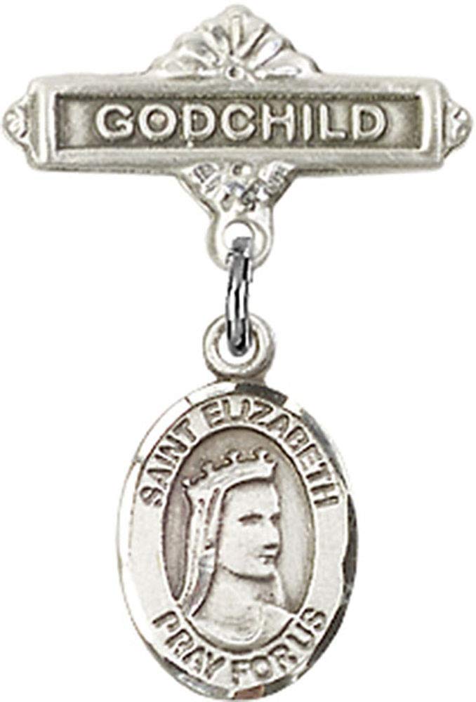 Sterling Silver Baby Badge with St. Elizabeth of Hungary Charm & Godchild Pin - Religious Jewelry Gift for Baptism, Christening & First Communion - Handmade in USA