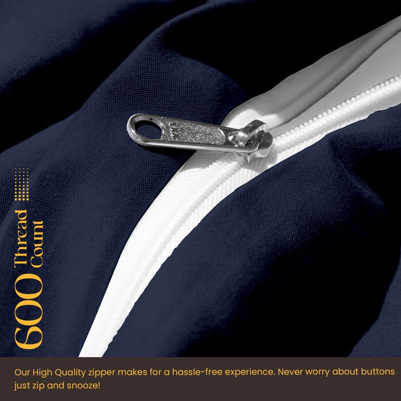 Luxury 600 Thread Count King/Cal King Duvet Cover Set - 3 Piece Soft & Breathable Cooling Bedding with Zipper Closure & Corner Ties (Navy Blue) - Perfect for Hot Sleepers & Modern Bedroom Decor