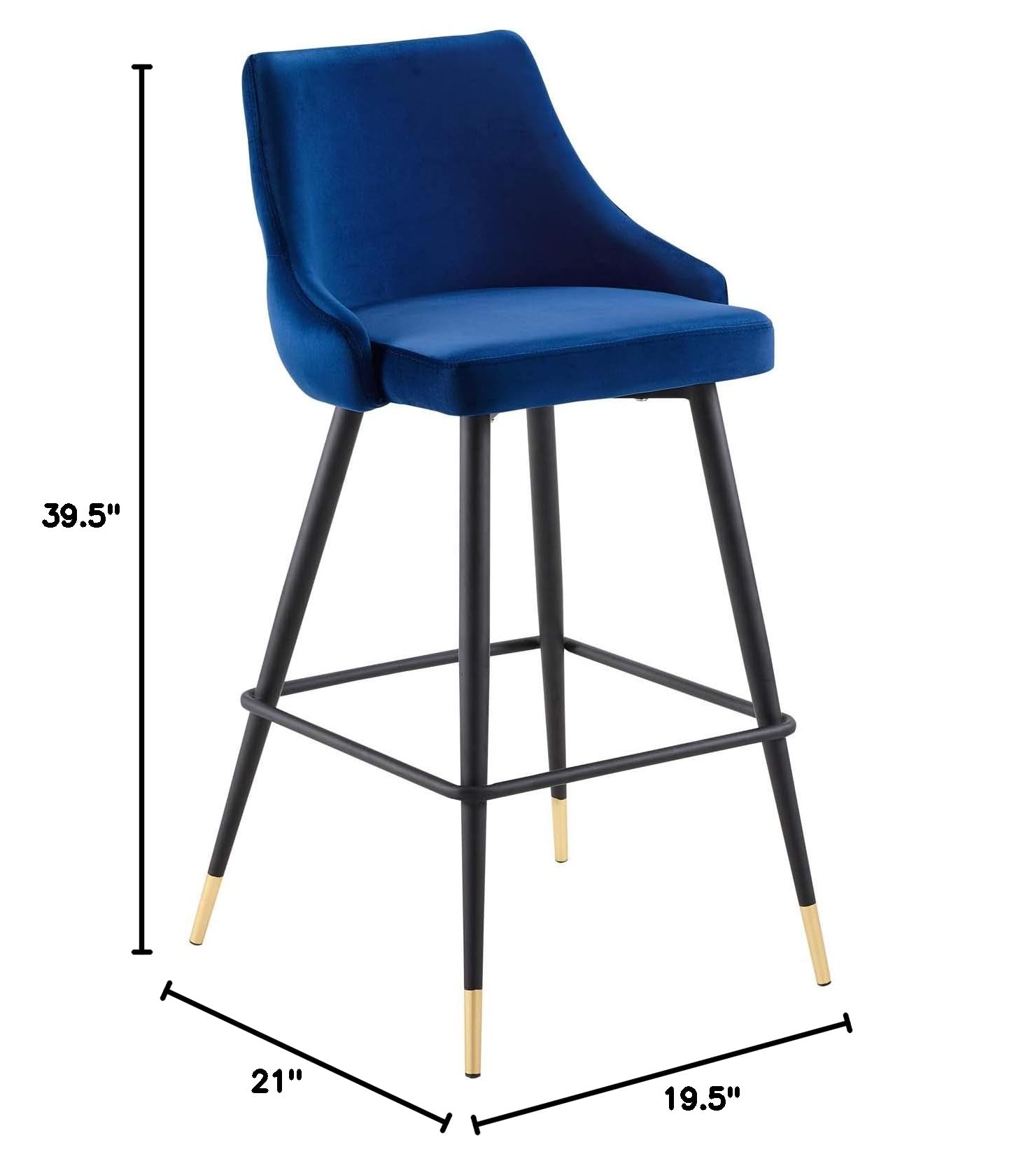 Modway Adorn Performance Velvet Bar Stool - Navy Blue Velvet Upholstered Counter Height Stool with Metal Base for Kitchen Island, Bar & Dining Room - Set of 1