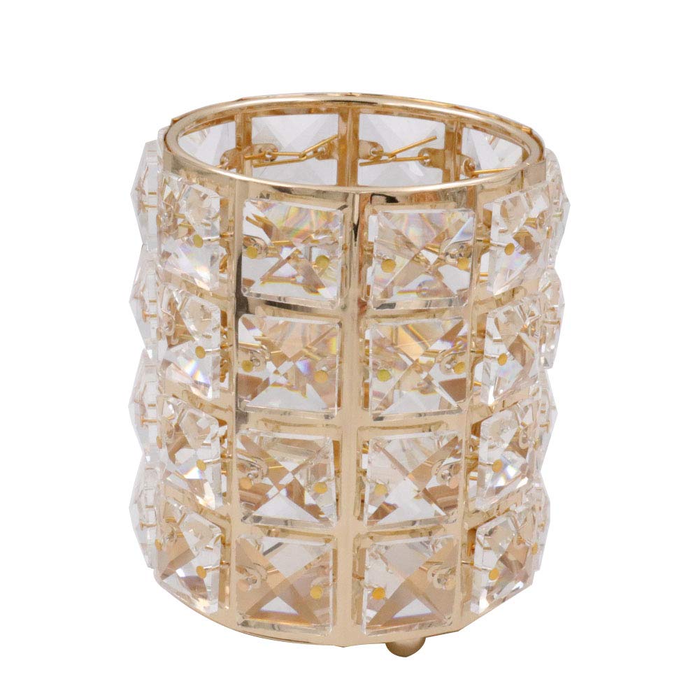 Premium Crystal Cup Pen Holder - Multi-Purpose Desk Organizer for Pens, Makeup Brushes & Office Supplies - Elegant Gold Design for Home, School & Office Workspace Decor