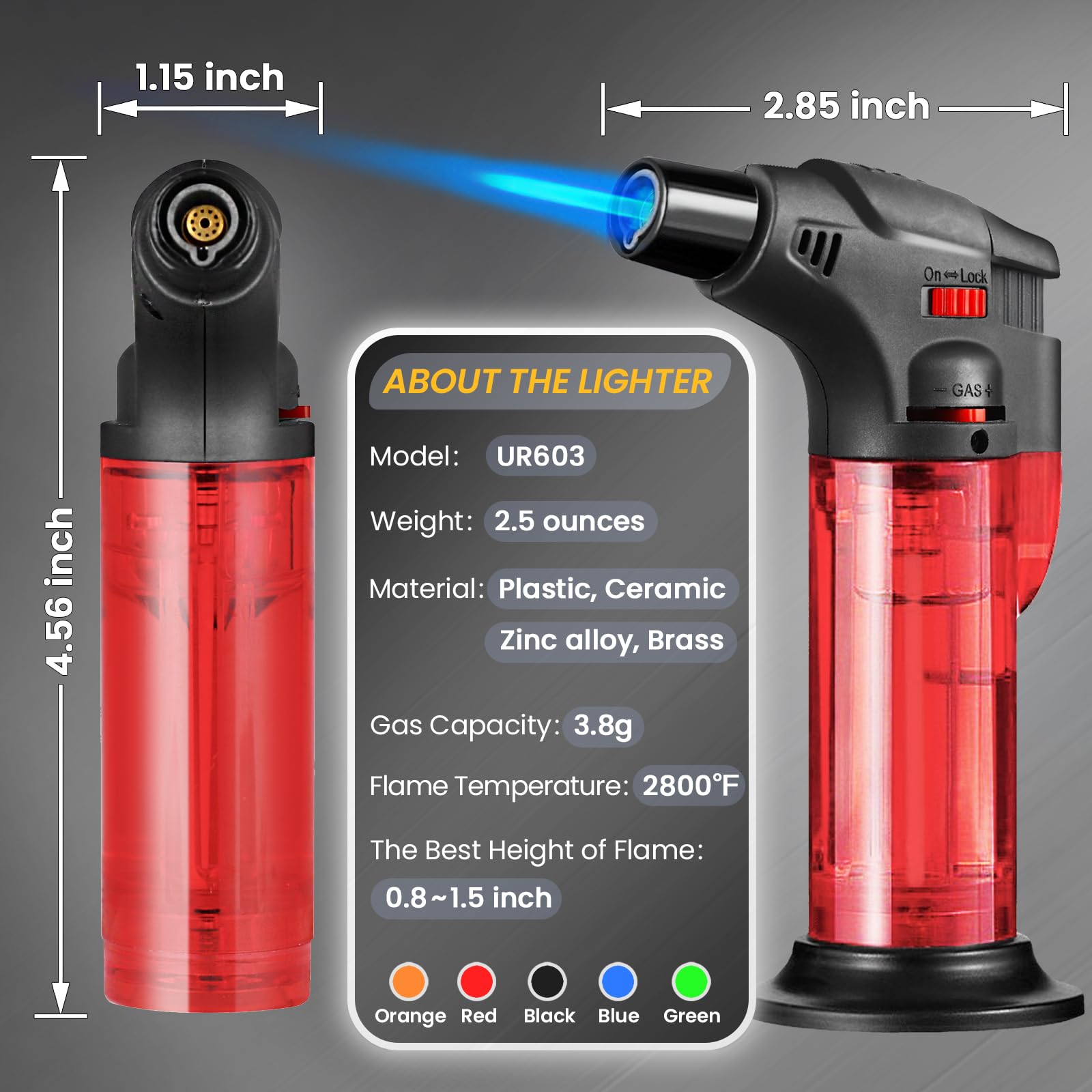 5 Pack Refillable Butane Torch Lighters - Windproof Single Jet Flame Lighter for Candle, Fireplace, Camping, BBQ & Kitchen Use - Multi-Purpose Mini Blow Torch (No Fuel Included) - Perfect for Outdoor Adventures & Home Cooking