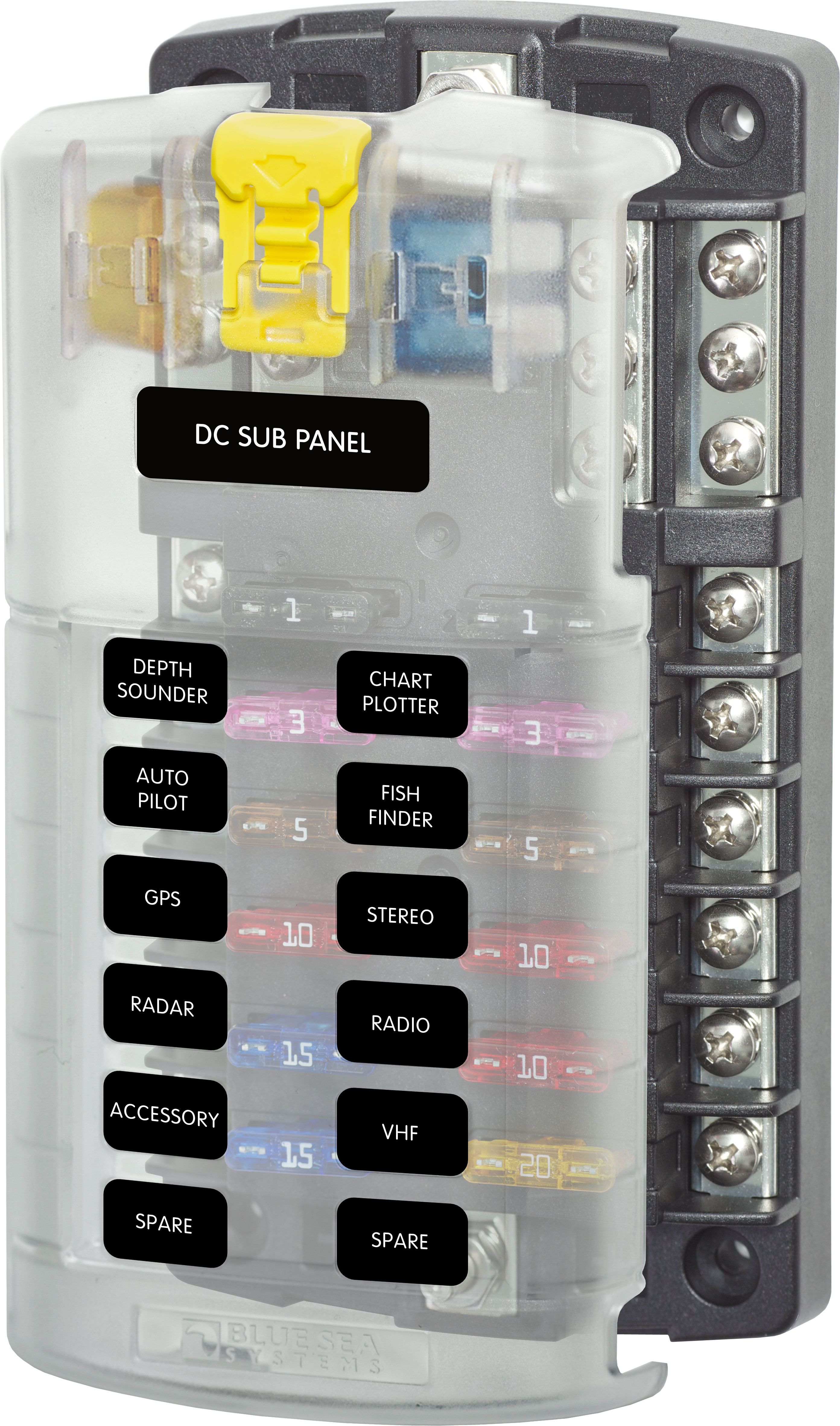 Blue Sea 5026 ST Blade Fuse Block with Cover - 12 Circuit Marine Fuse Panel with Negative Bus - Perfect for Boat, RV & Automotive Electrical Systems