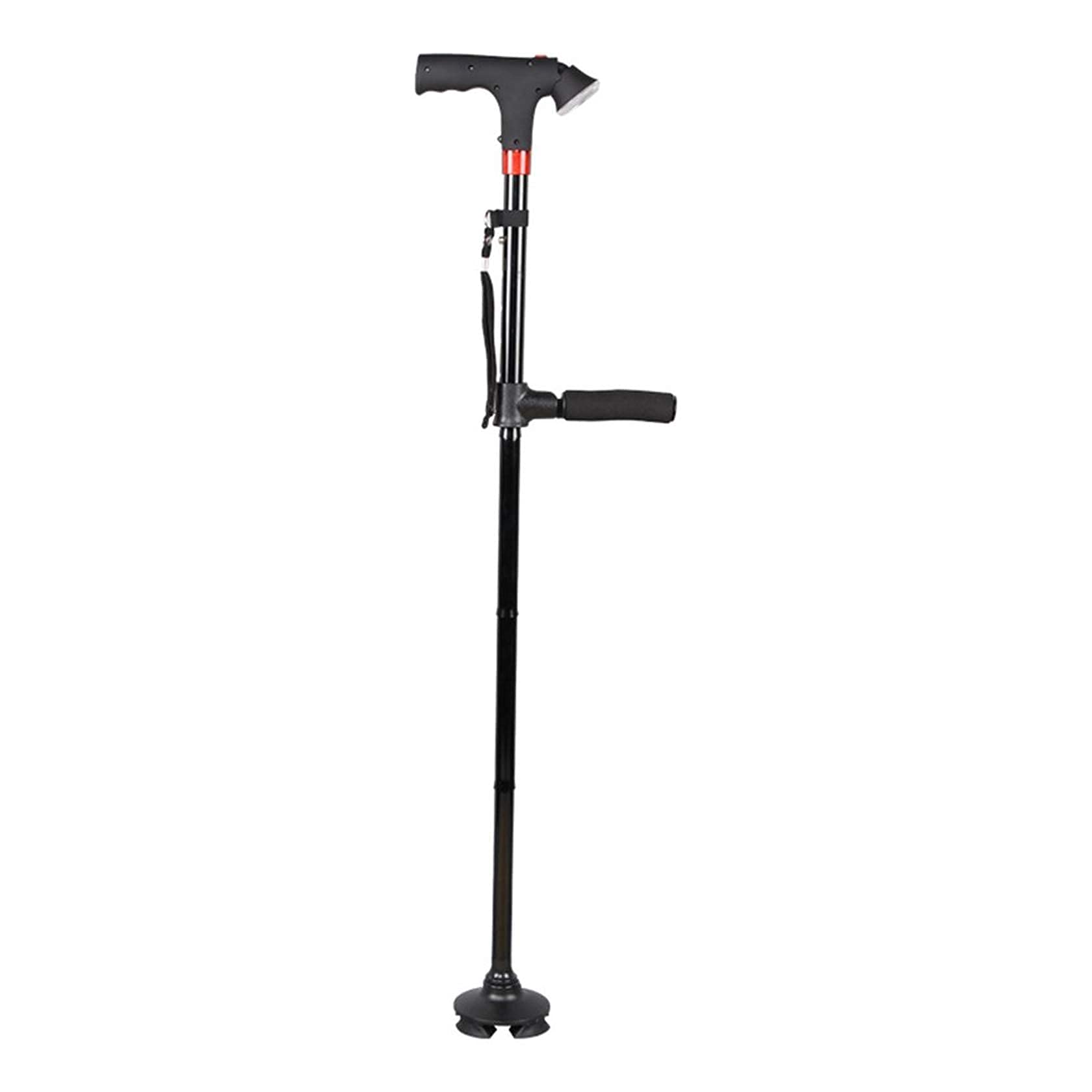 Foldable Telescopic Walking Cane with LED Light & Side Handle - Adjustable 4-Leg Support Cane for Seniors & Elderly - Ideal for Night Walking, Outdoor Hiking & Mobility Assistance